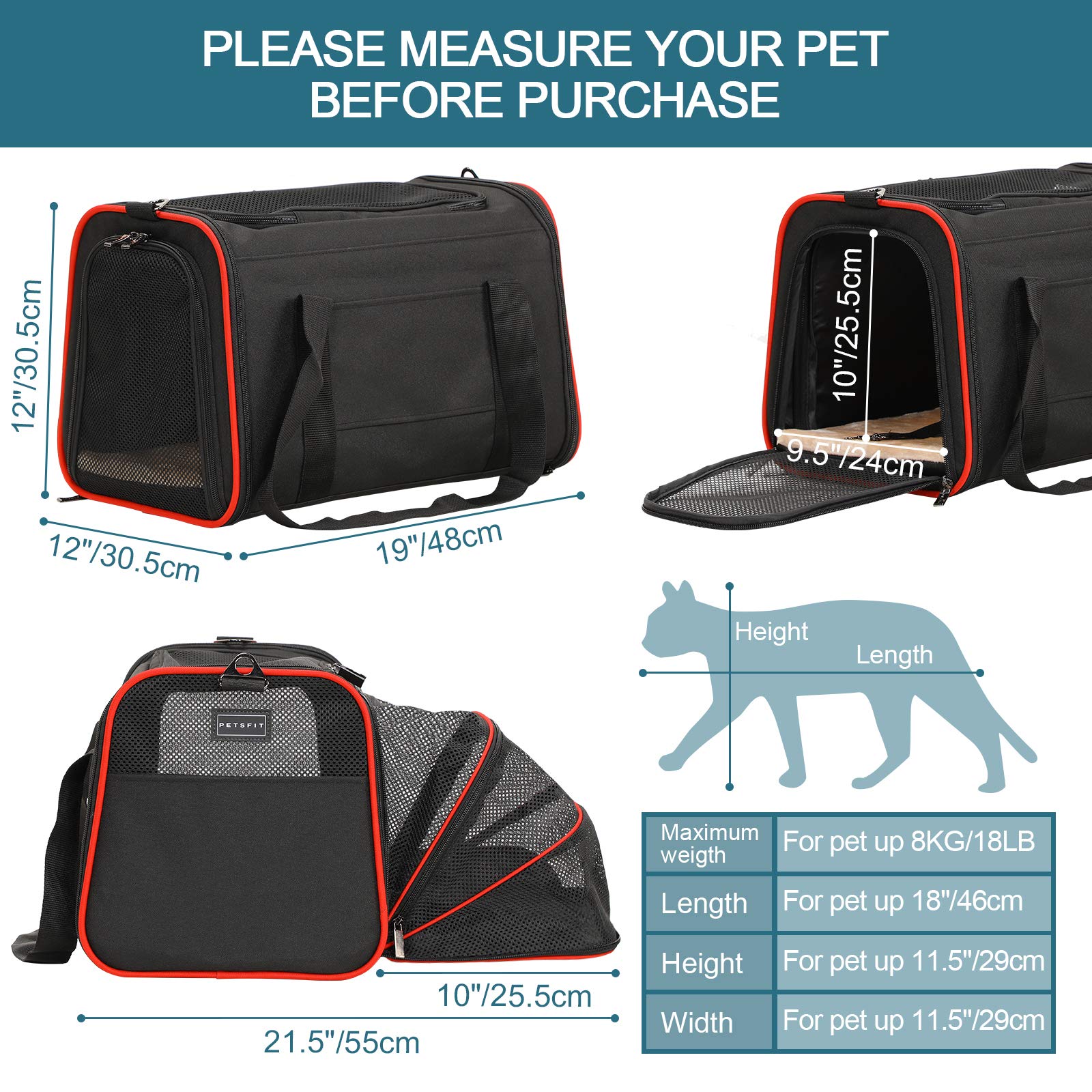 Petsfit Expandable Dog Carrier Large Cat Carrier, Soft-Sided Portable Collapsible Pet Travel Carrier for Kittens, Puppies or Sma
