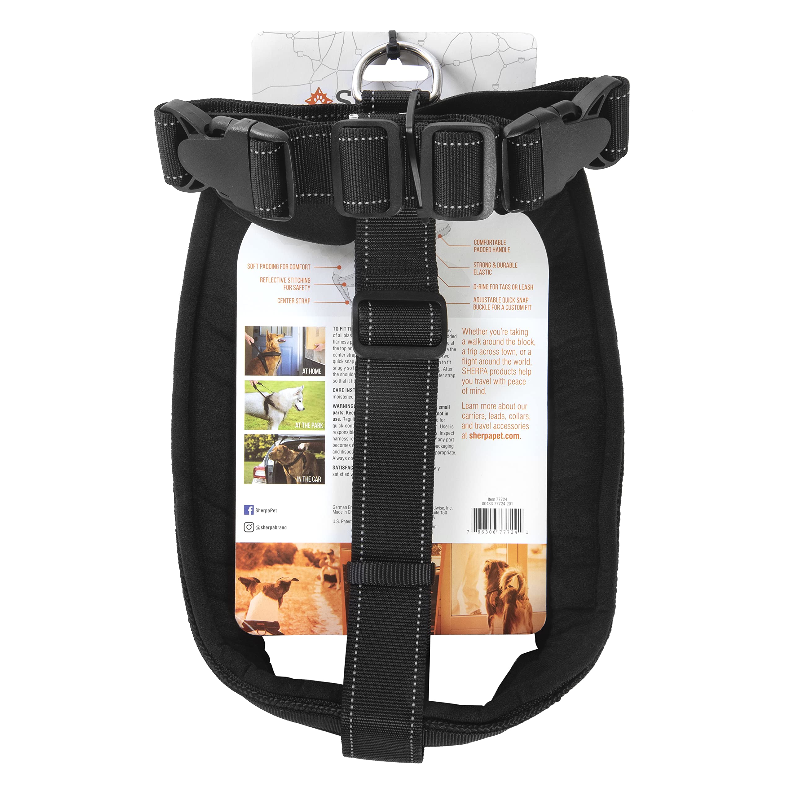 Sherpa Dog Harness, Built-In Quick Grab Handle, Padded - Black, Extra Large