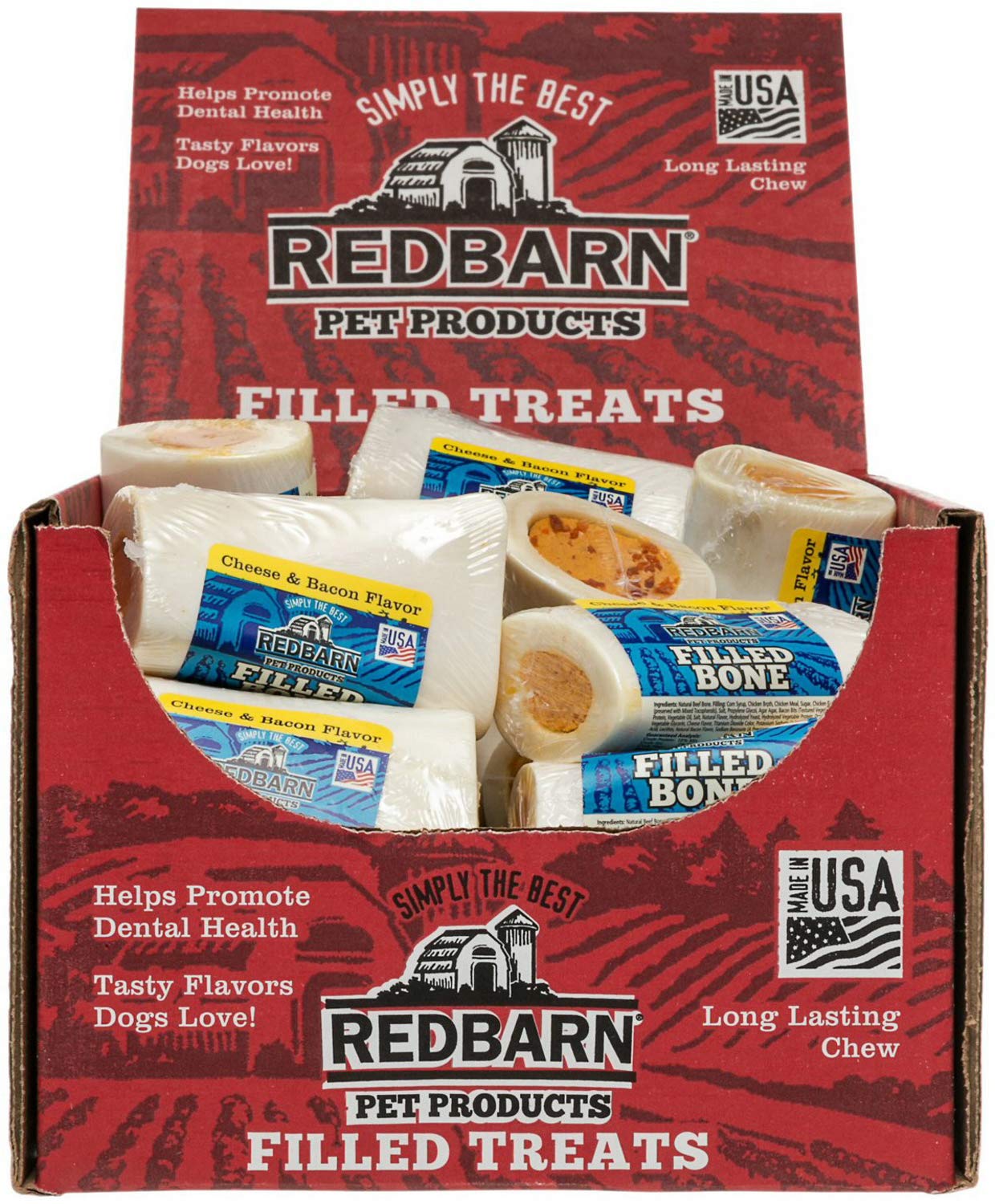 Redbarn Small Filled Dog Bones with Cheese N Bacon, Natural Long-Lasting Dental Treats; Suitable for Aggressive Chewers 20 Bone