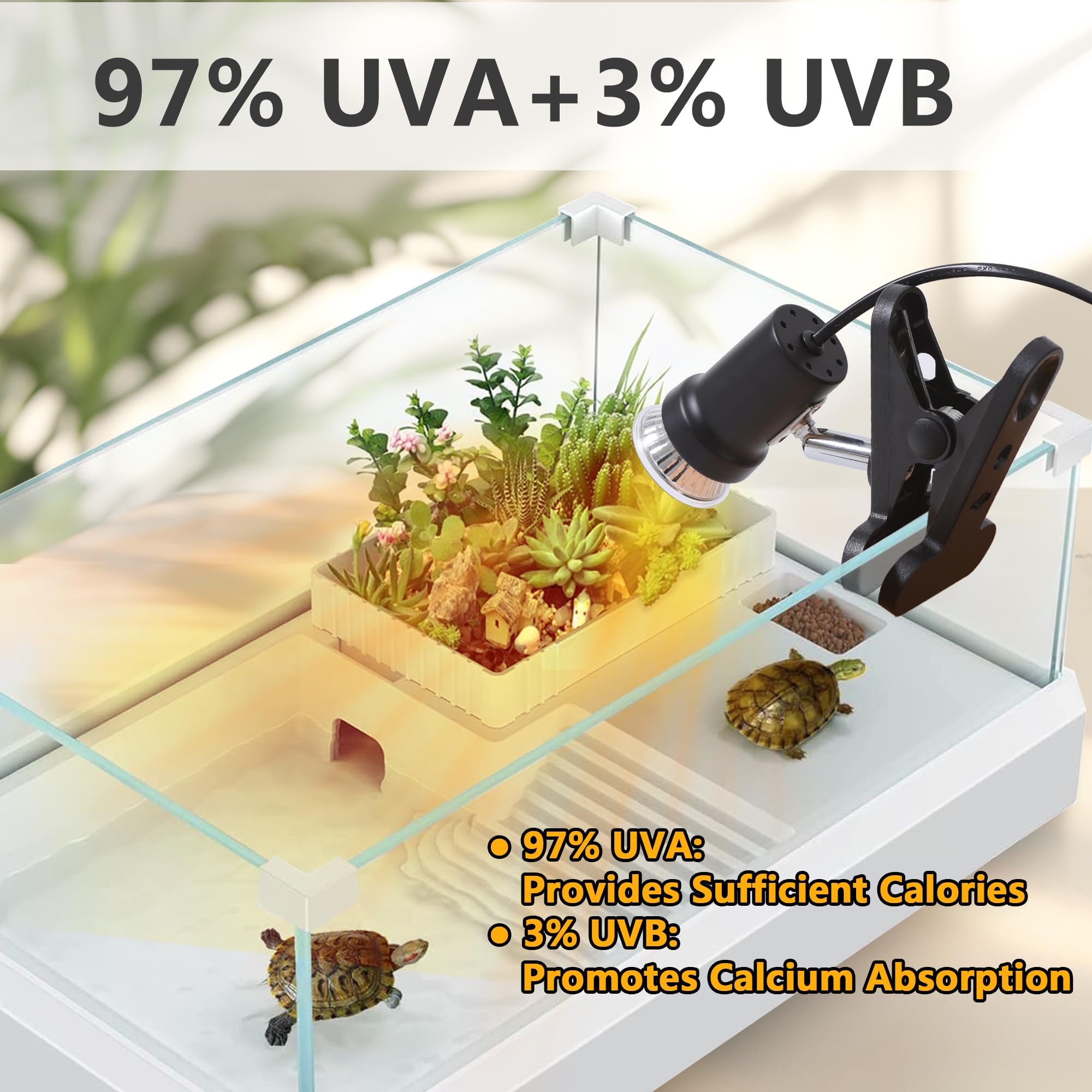 Pewingo Reptile Heat Lamp, Uva Uvb Light For Aquarium Turtle Tank, With 50W Basking Bulb, For Tortoise, Snake, Frog, Lizard, Coc