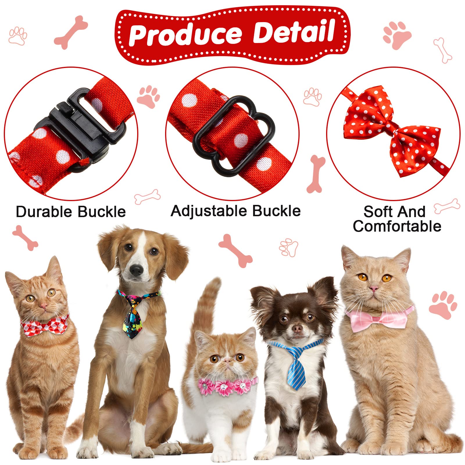 Chumia 100 Pcs Adjustable Dog Ties Set Includes 50 Bow Ties 25 Neckties 25 Flower Neck Tie Assorted Bowtie Collar Grooming Acces