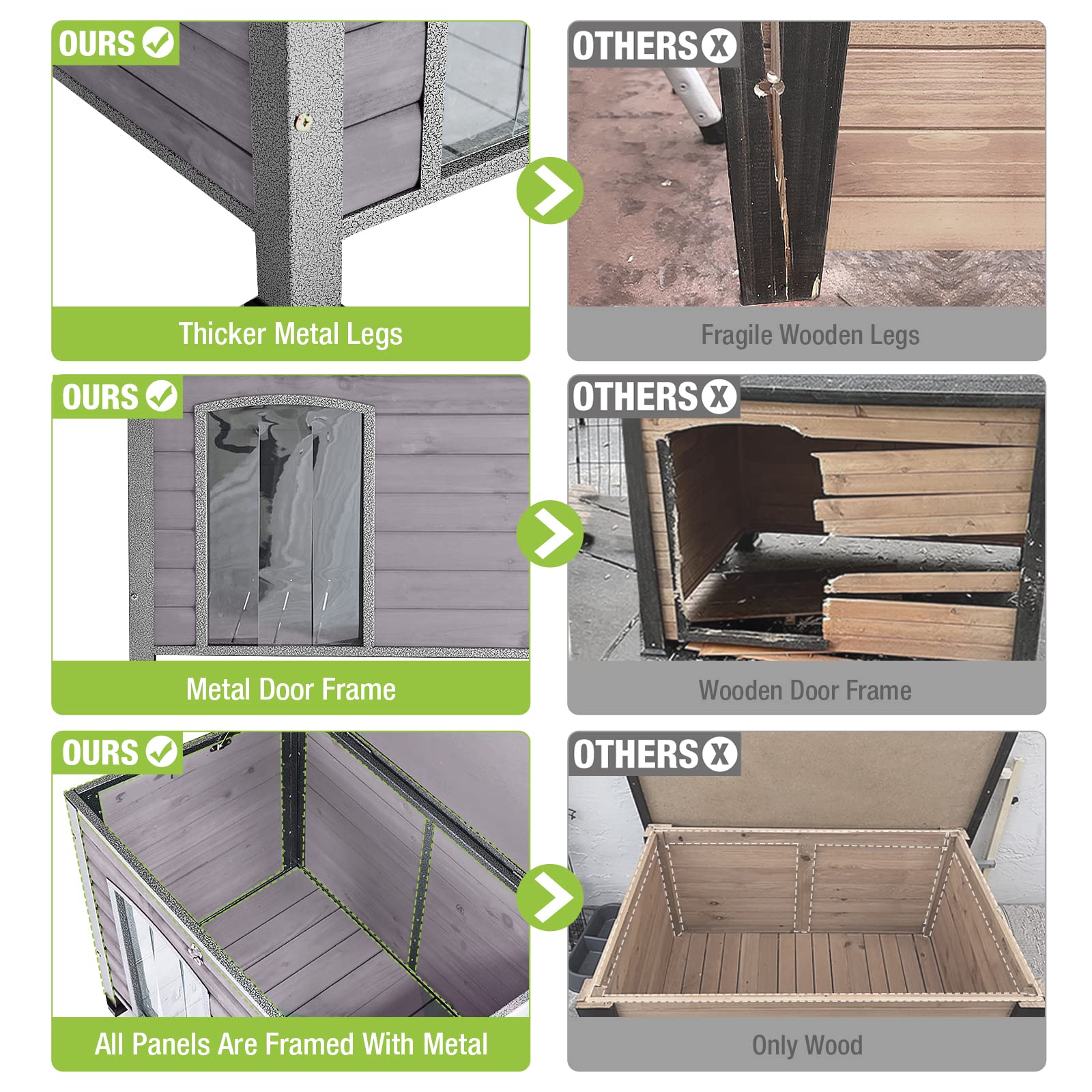 Gutinneen Chew Proof Dog House With Metal Iron Frame Outdoor Dog Kennel For Small Medium Large Indoor Dog Cage (43.3'' L,Grey Co