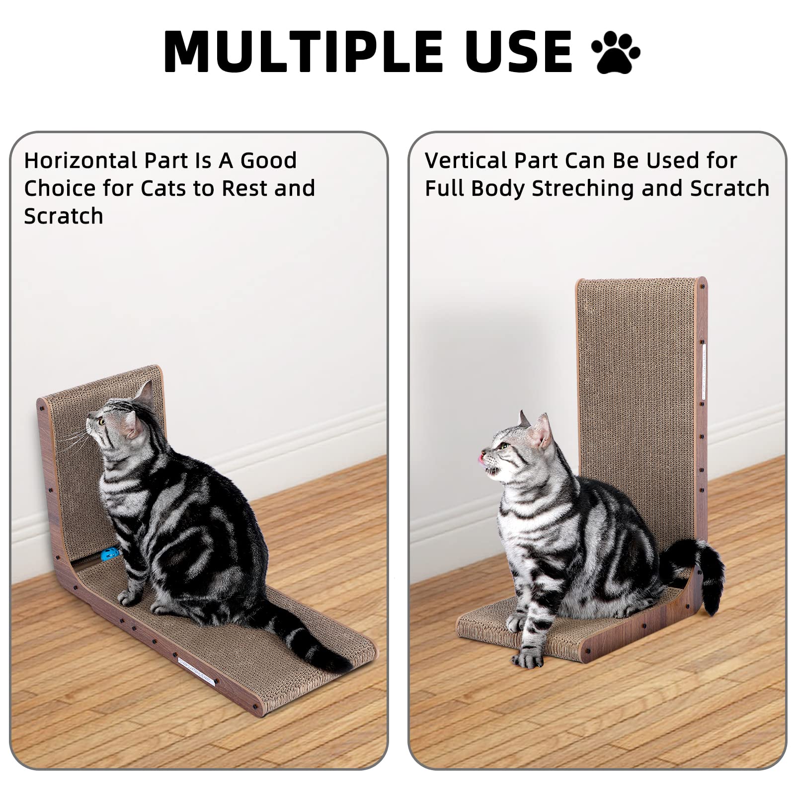 Fluffydream Cat Scratcher With Cat Toys Ball Track, Build-In Ball, L-Shaped Scratcher, Cardboard Lounge Bed, Stable And Durable, Furniture Protector, Reversible
