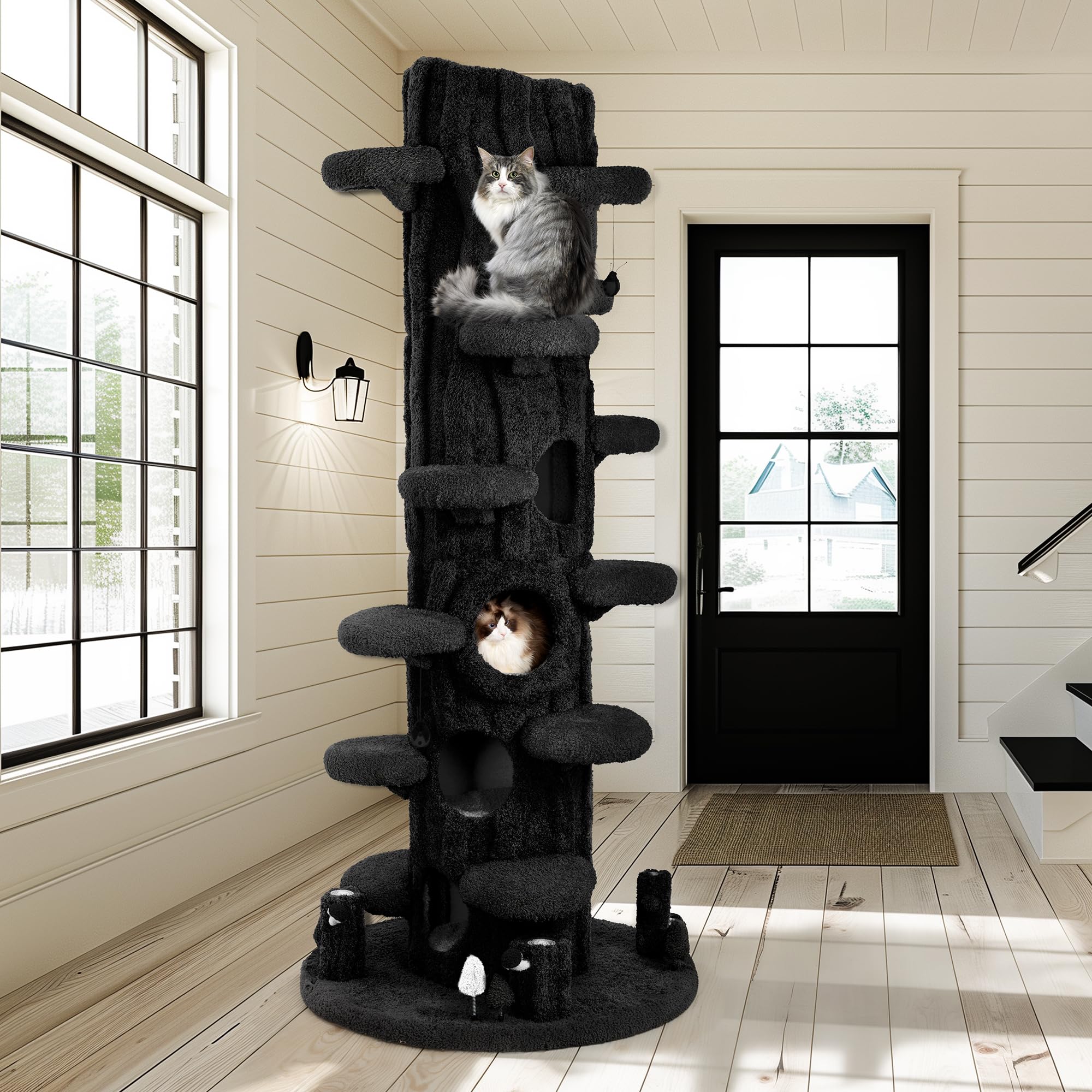 Kamaboko Super Large Cat Tree For Indoor Cats, 90.5'' Tall Cat Tower With Luxury Cat Condo, Cat Tree Tower With Soft Cushion, Sc