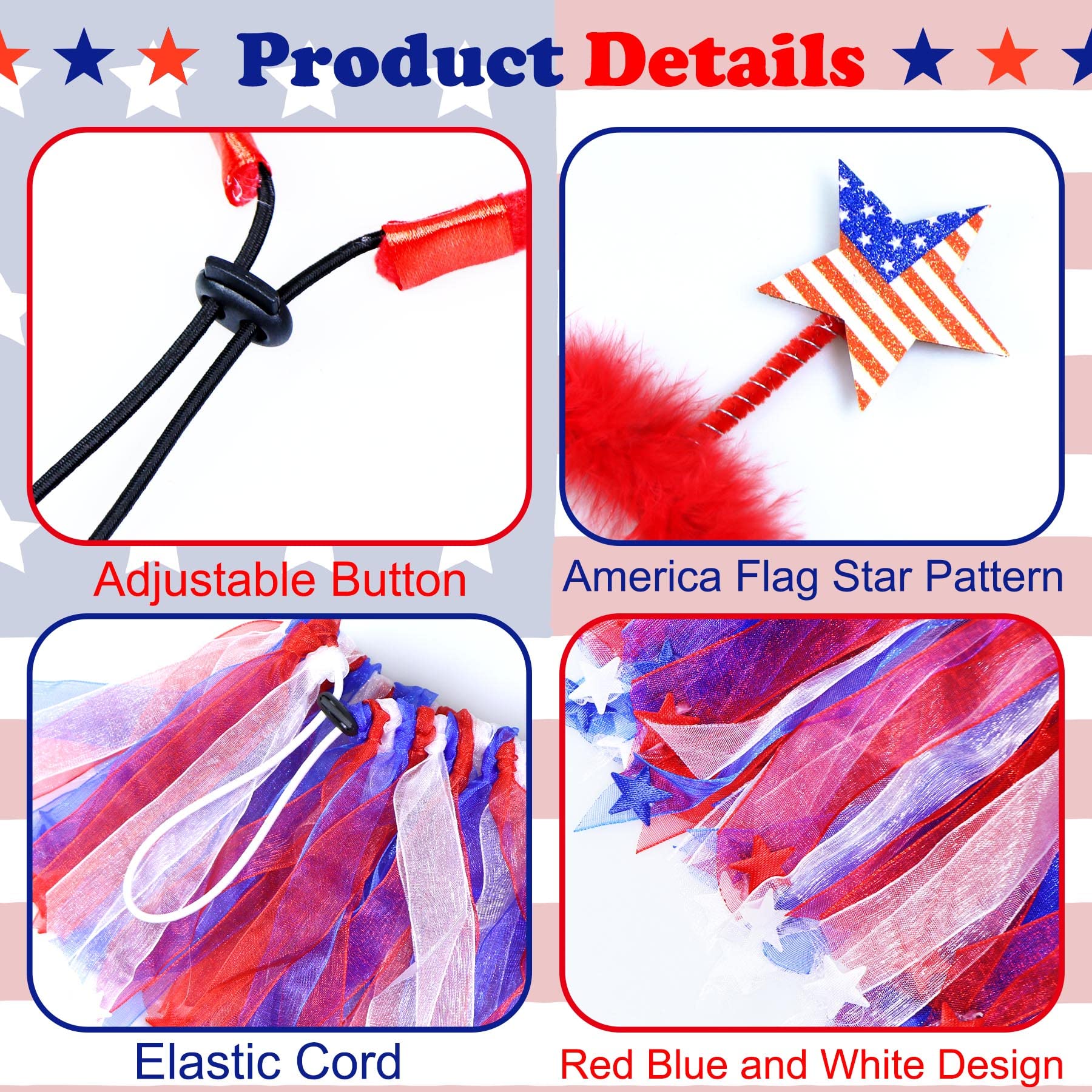 Goyoswa 2 Pcs Dog 4Th Of July Outfit, 4Th Of July Dog Clothes American Flag Star Dog Headband, Dog Collar With Red White And Blu