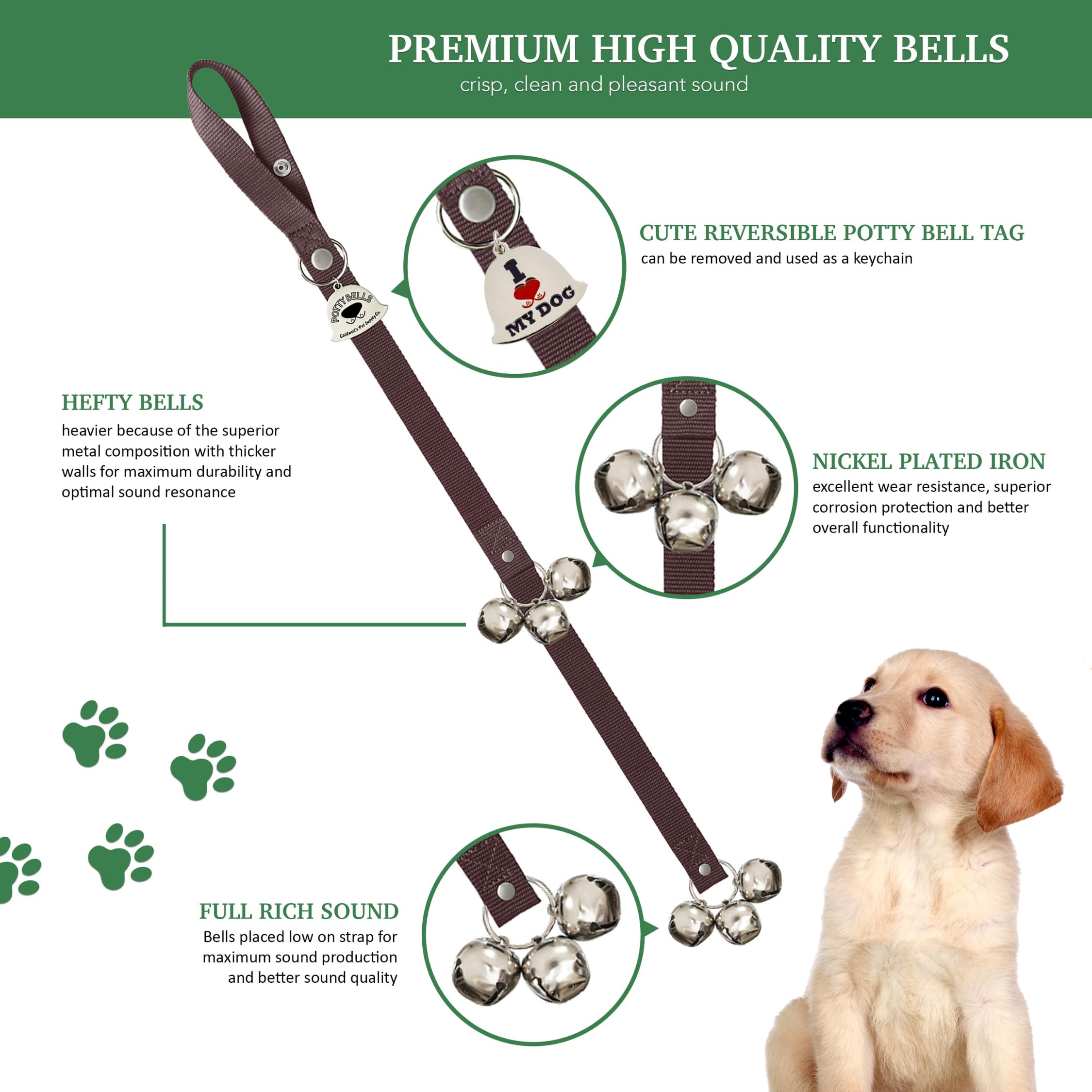 Caldwell'S Pet Supply Co. Dog Potty Bells, Dog Bells To Go Outside, Hanging Dog Door Bell For Potty Training, Quality Bell For Dogs To Ring To Go Potty, Potty Bells For Dogs, New Puppy Training Tool