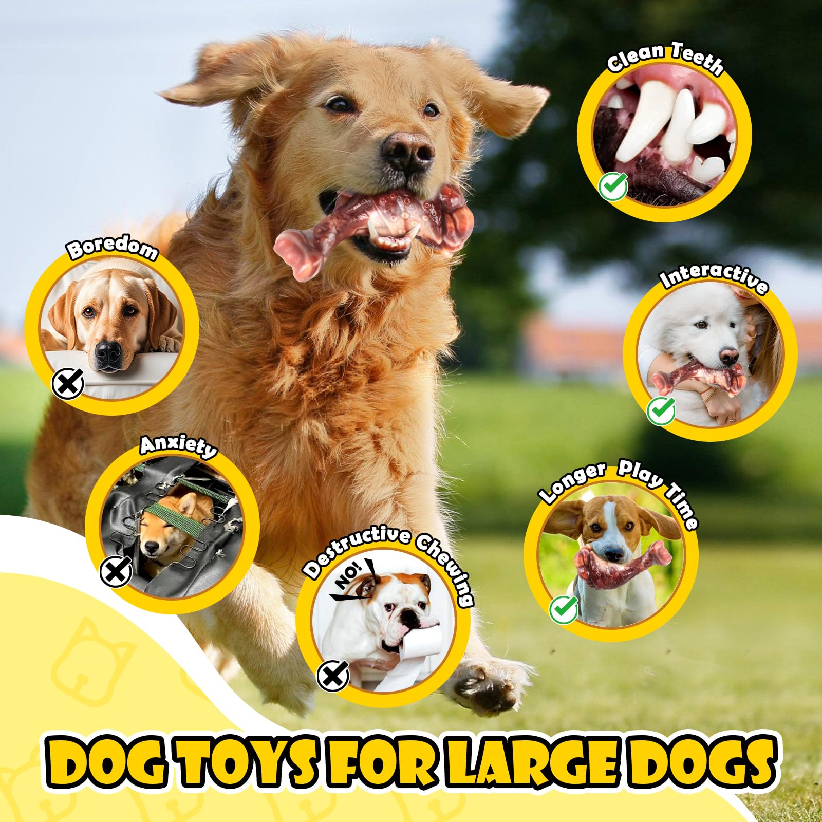 Fuufome Dog Chew Toys for Aggressive Chewers: 2 Pack Indestructible &ToughToys for Aggressive Chewers-Dog Bones Nylon Toys for S