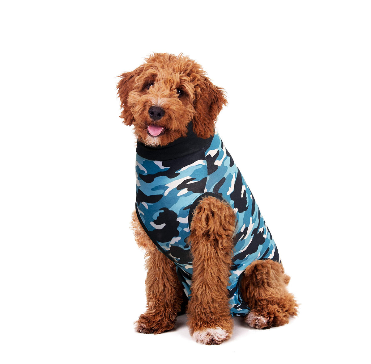 Suitical Recovery Suit For Dogs | Spay And Neutering Dog Surgery Recovery Suit For Male Or Female | Soft Fabric For Skin Conditions | Medium | Neck To Tail 21.7”-27.2” | Blue Camouflage