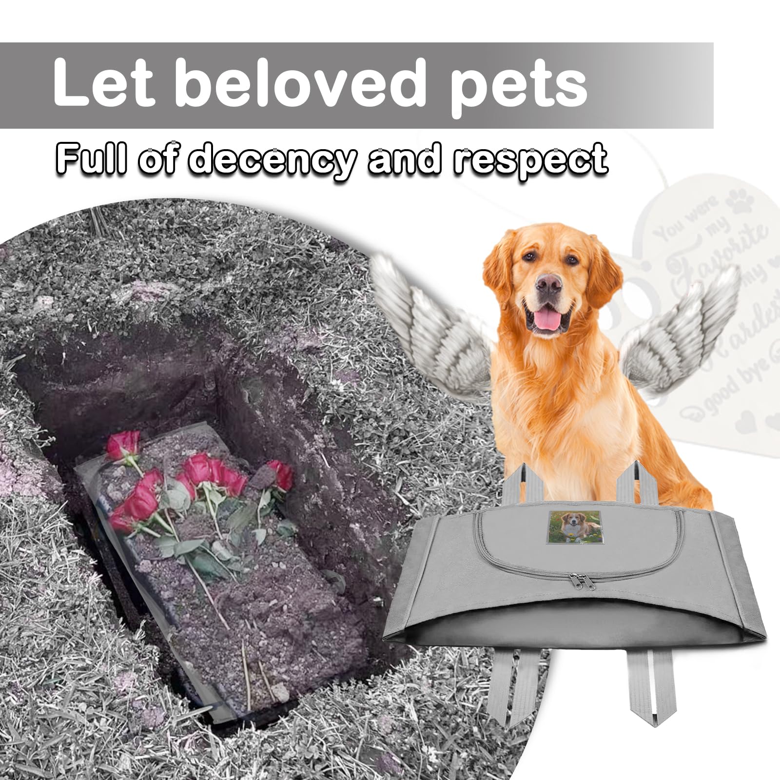 LZHTIME Eco-Friendly Pet Burial Bag, Casket for Burial & Cremation, Large, Gray, Model WLZZ250326