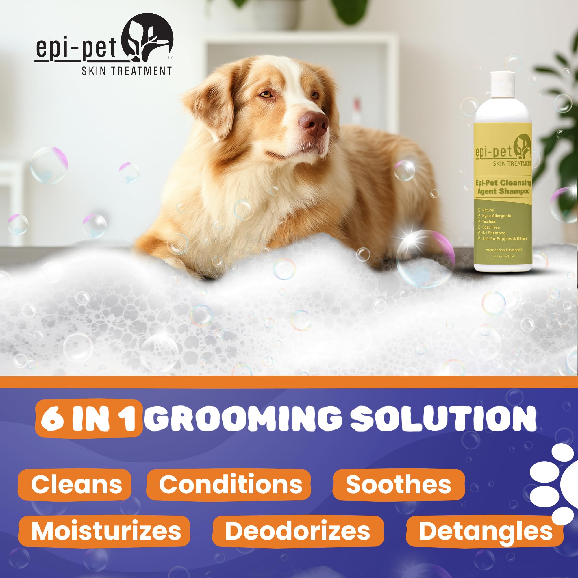 Puppy Safe 6in1 Pet Shampoo, Shampoo for Dogs with Deshedding Coat, Dry Itchy Skin, Hypoallergenic and Sensitive Skin, Scented V