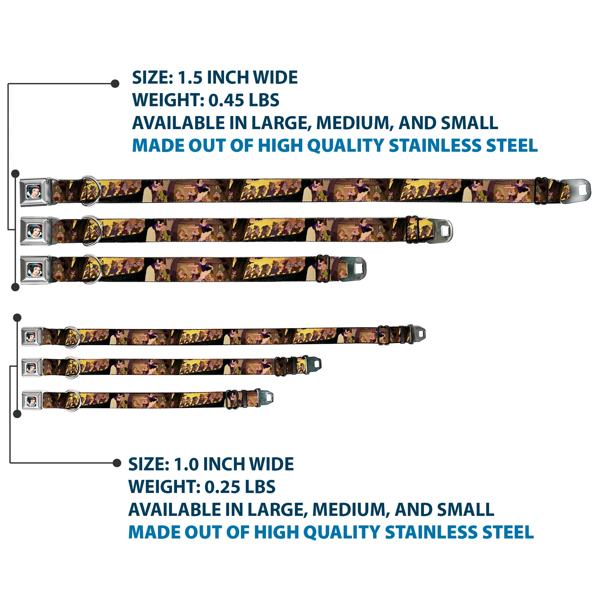 Buckle-Down Dog Collar Dyv-Snow White Full Color Black - Snow White & The Seven Dwarfs Scenes - Large 15-26'