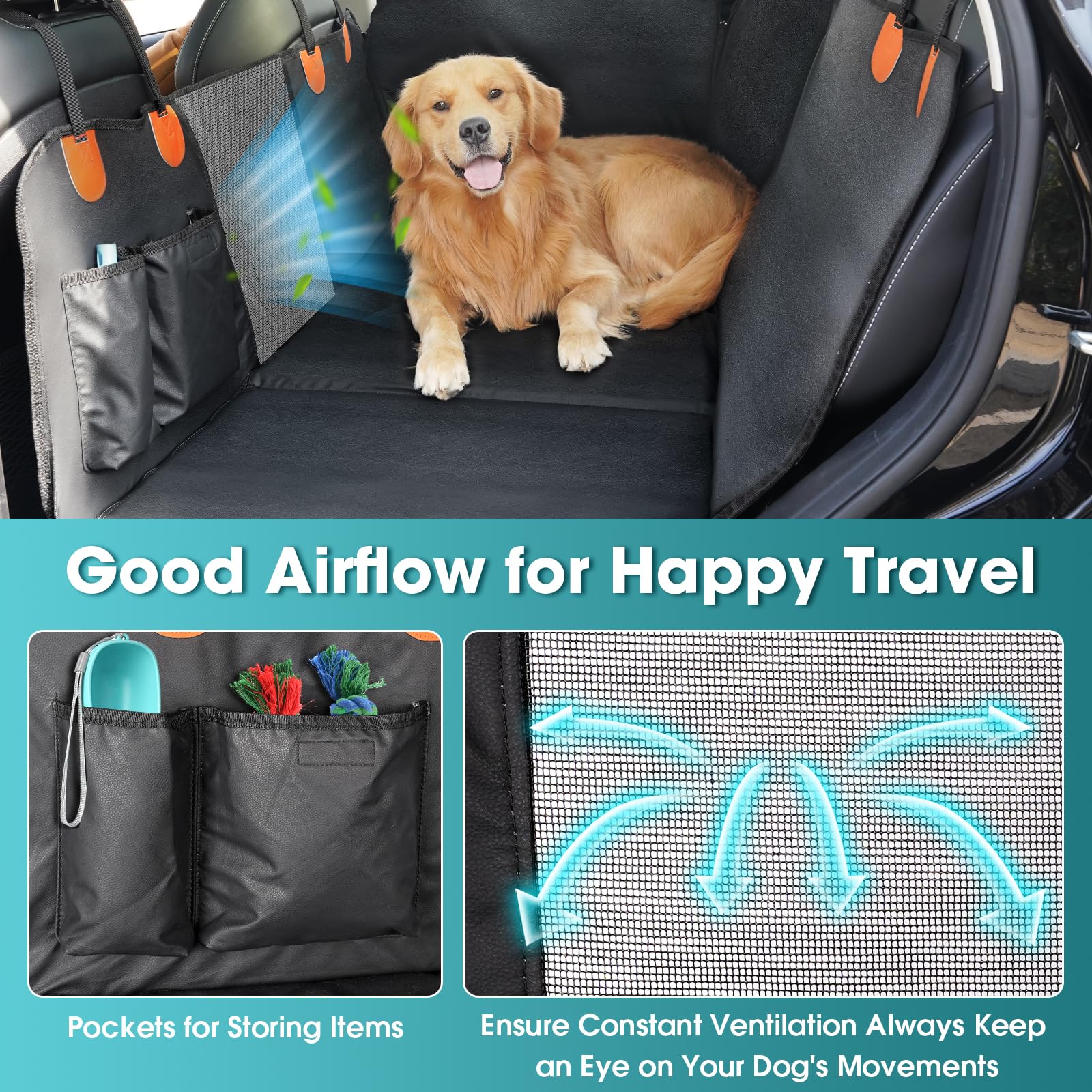 Dog Car Seat Cover,Back Seat Extender For Dogs,Waterproof Pet Hammock With Mesh Window & Storage Pockets,Scratch-Proof & 400Lbs
