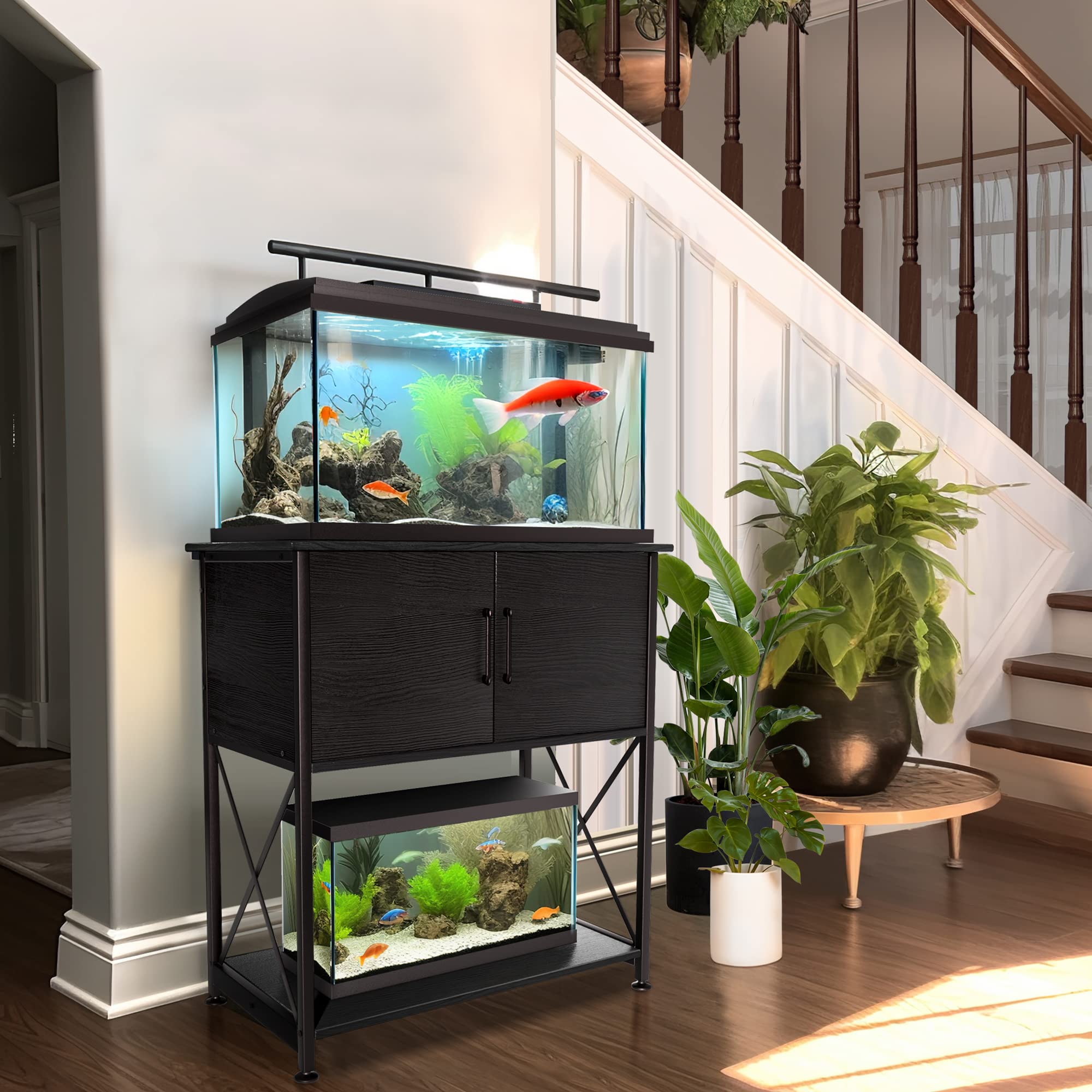 Herture 20-29 Gallon Aquarium Stand Metal Frame Fish Tank Stand with Cabinet Storage, for 20 Gallon Long Aquarium,30.7  L*16.5