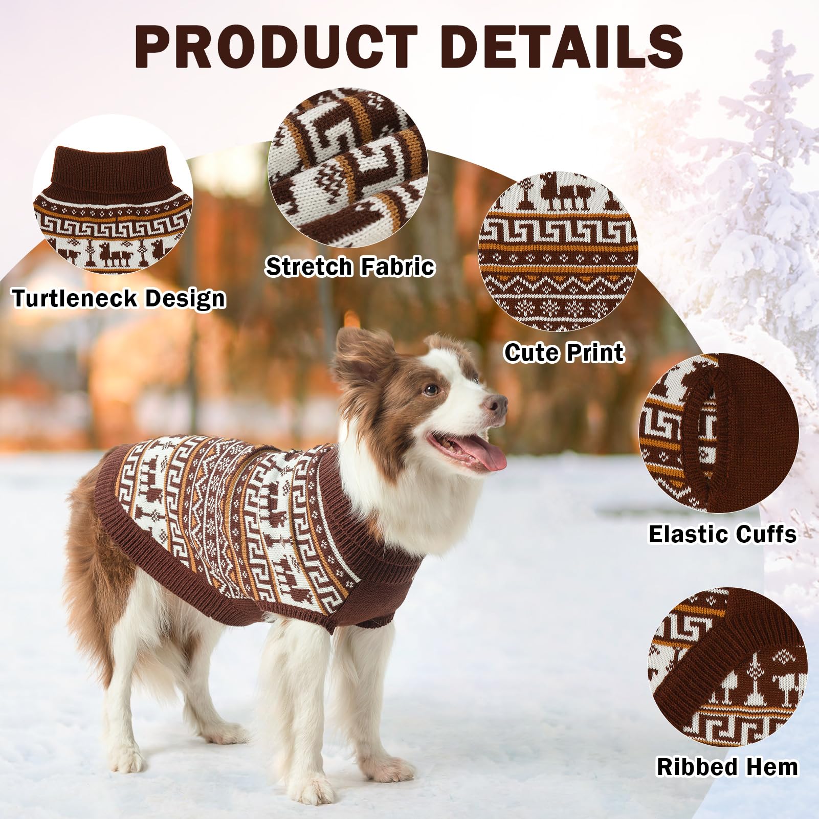 Scenereal Girls And Boys Winter Dog Sweater, Turtleneck Pullover - Xs Khaki-Reindeer, Christmas Outfit For Dachshund, Yorkie, Ch