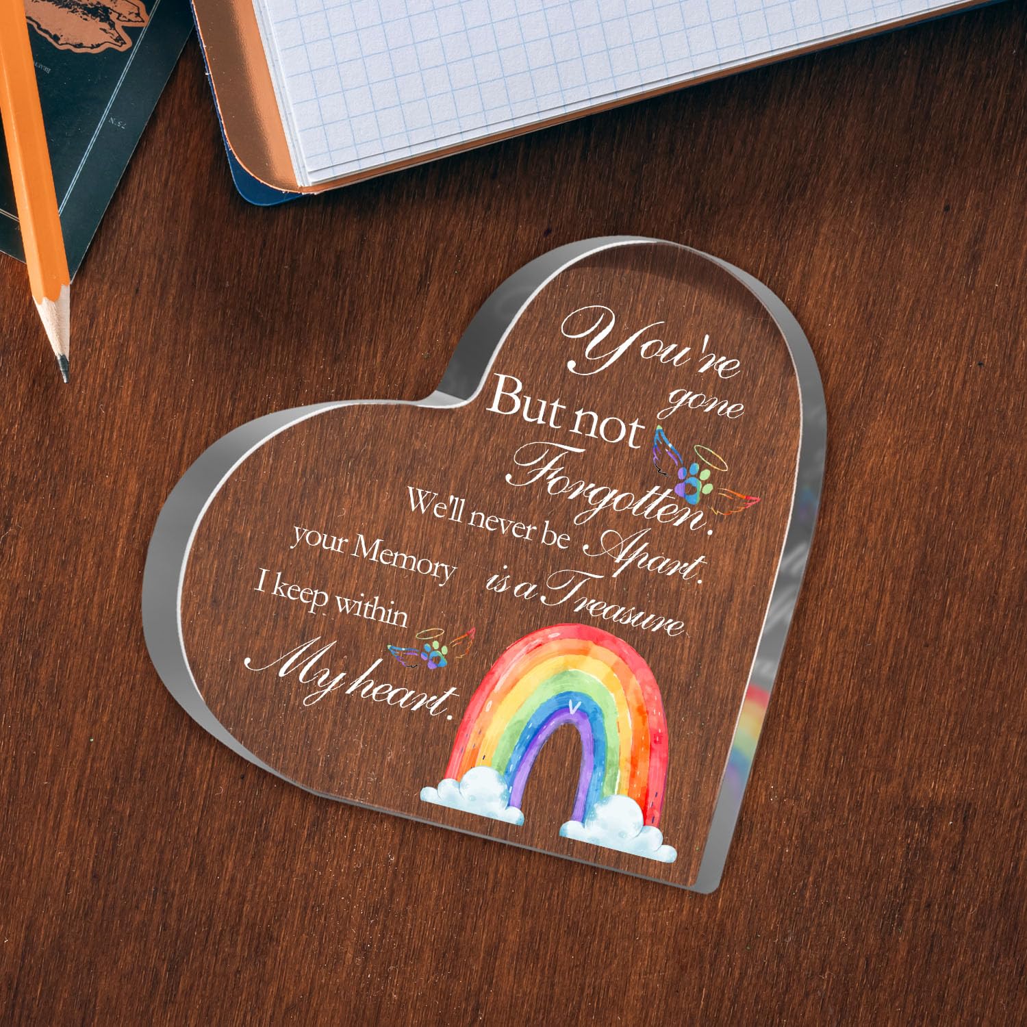 Munlicar Acrylic Decorative Signage, Pet-Rainbow Memorial Signage, Heart Shaped, 5.1 X 5.1 Inches, For Loss Of Dog Cat, Sympathy