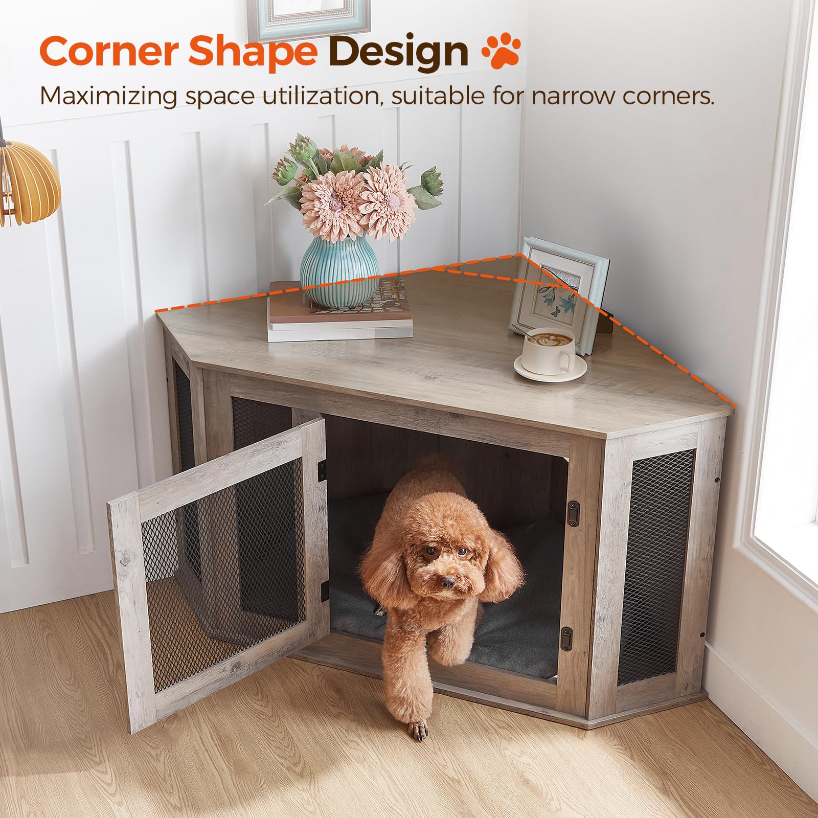 MAHANCRIS Wooden Dog Crate Furniture, Indoor End Table, 44.5"x23.6"x23.6", Greige & Black, Model DCHG0801 for Small Medium