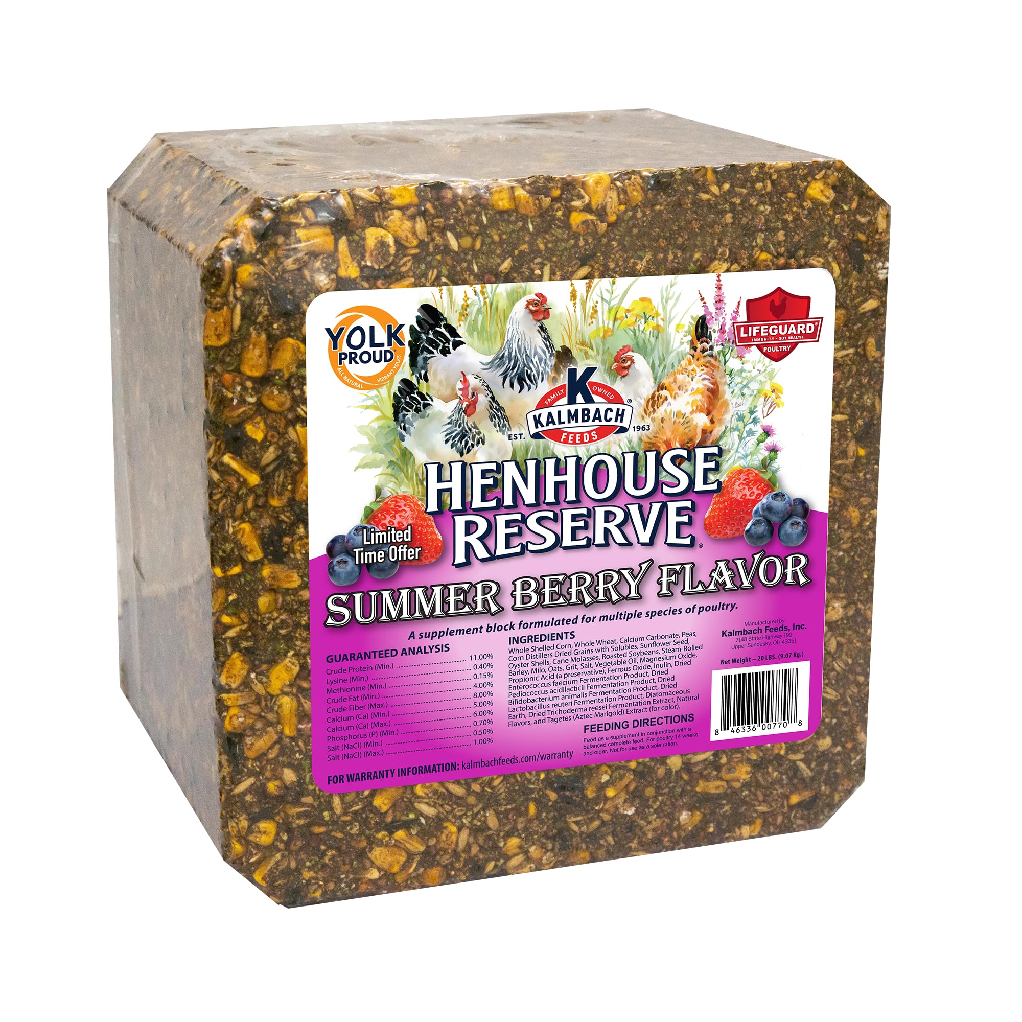 Kalmbach Feeds Henhouse Reserve Summer Berry Flavored Treat Block for Chickens, 20 lb