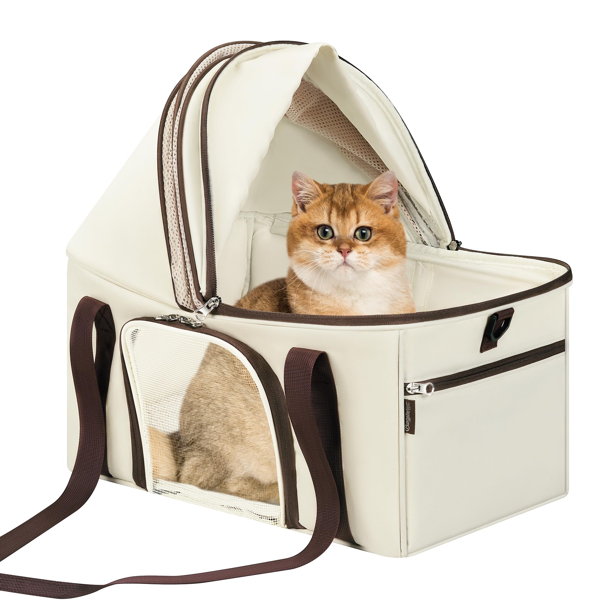 Burgeonnest Top-Expandable Large Cat Carrier, Soft Sided Cat Bag Carrier For Medium Large Pet 15 Lbs, Upgrade Small Dog Car Seat