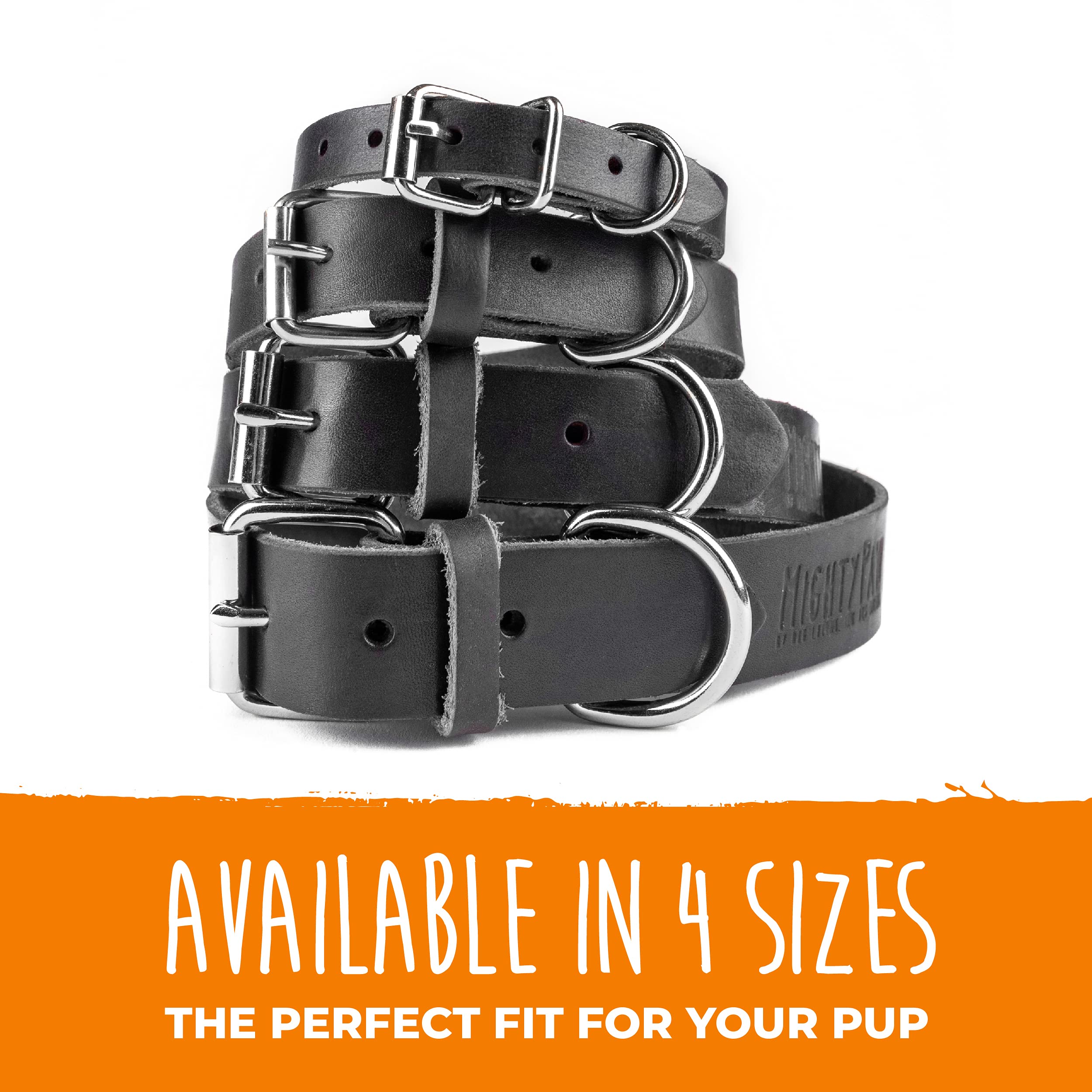 Mighty Paw Leather Dog Collar | Distressed Real Genuine Leather And A Strong Metal Buckle. Super Soft For Ultimate Comfort. Modern Designer Look For Small, Medium, Large And Xl Pets (Black)