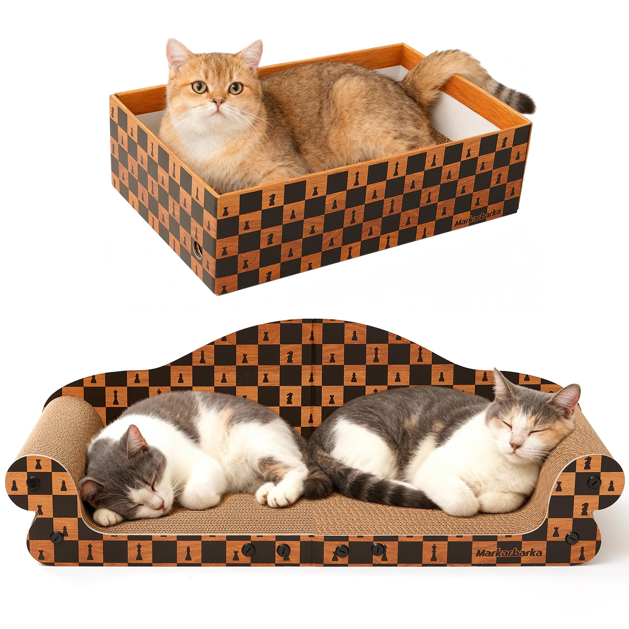 Markarbarka 27 Inch Cat Couch Scratcher, Large Cardboard Box with Durable Scratch Pad for Cats, Comfortable Cat Scratching Sofa 