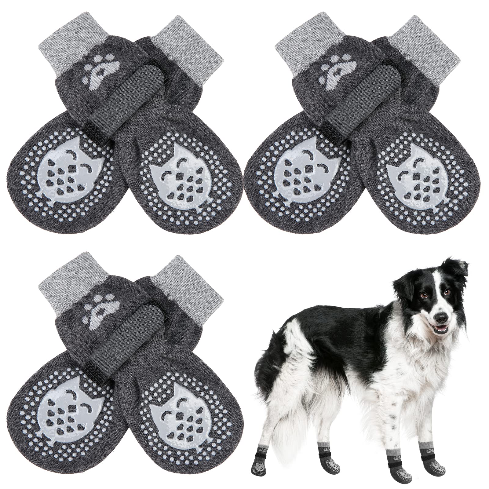 Scenereal Double Side Anti-Slip Dog Socks With Adjustable Straps, Non-Slip Dogs Sock For Hardwood Floors To Stop Licking Paws, Slipping, Paw Protectors For Small Medium Large Dogs