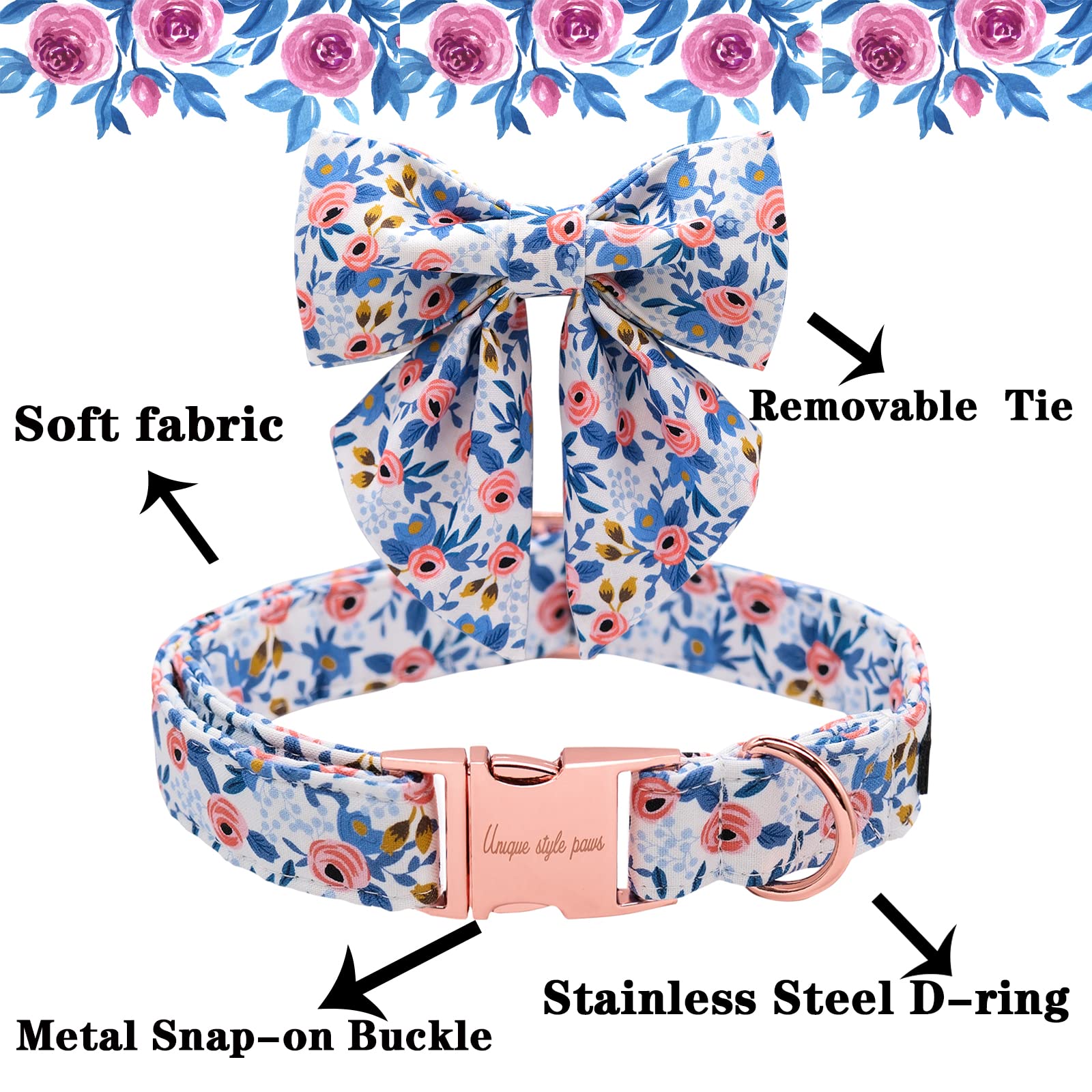 Unique Style Paws Dog Collar With Tie Adjustable Blue Bowtie Puppy Collars For Small Medium Large Dogs And Cats-M