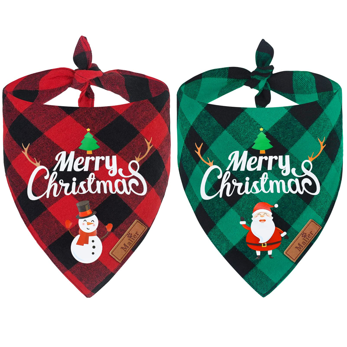 Malier 2 Pack Christmas Dog Bandana, Classic Red Green Buffalo Plaid Dog Bandana Pets Scarf Triangle Bibs Kerchief Set Pet Costume Outfit Accessories For Small Medium Large Dogs Cats Pets (Small)