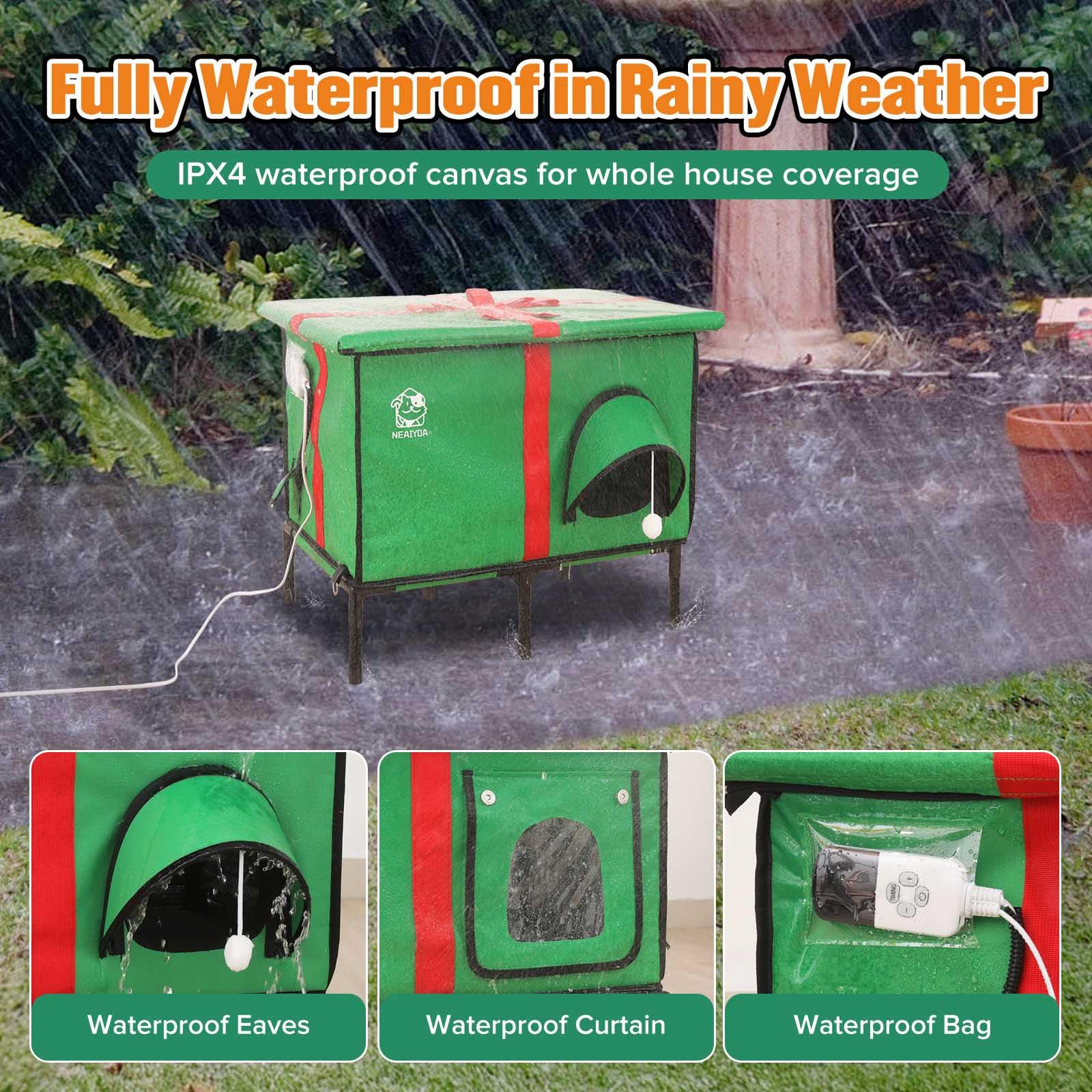 Neaiyda Outdoor Cat House, Weatherproof And Insulated Outside Cat Shelter With Heated Pad And Cooling Pad(4 Seasons Universal),G
