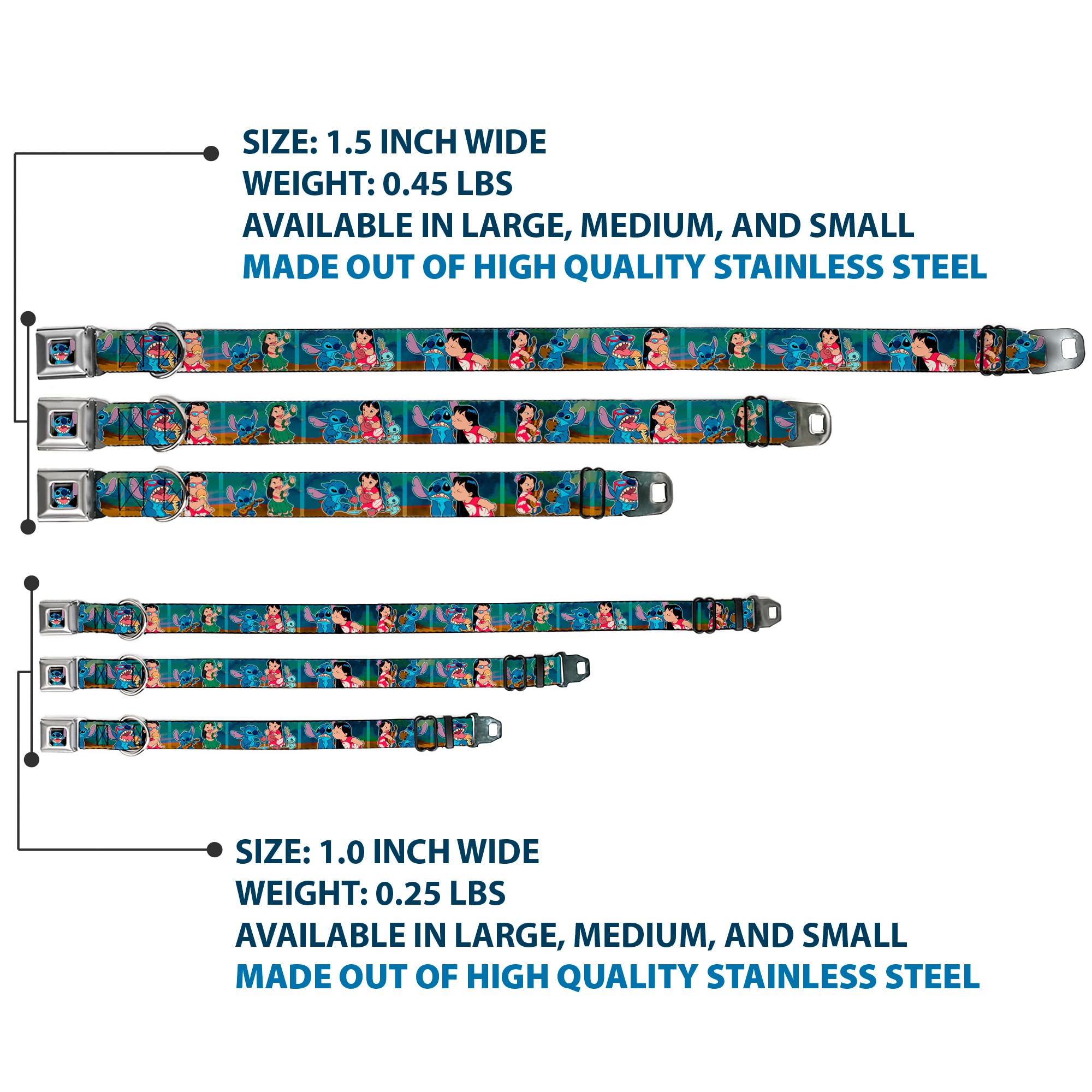 Dog Collar Seatbelt Buckle Lilo Stitch 5 Scene Blocks 13 To 18 Inches 1.5 Inch Wide