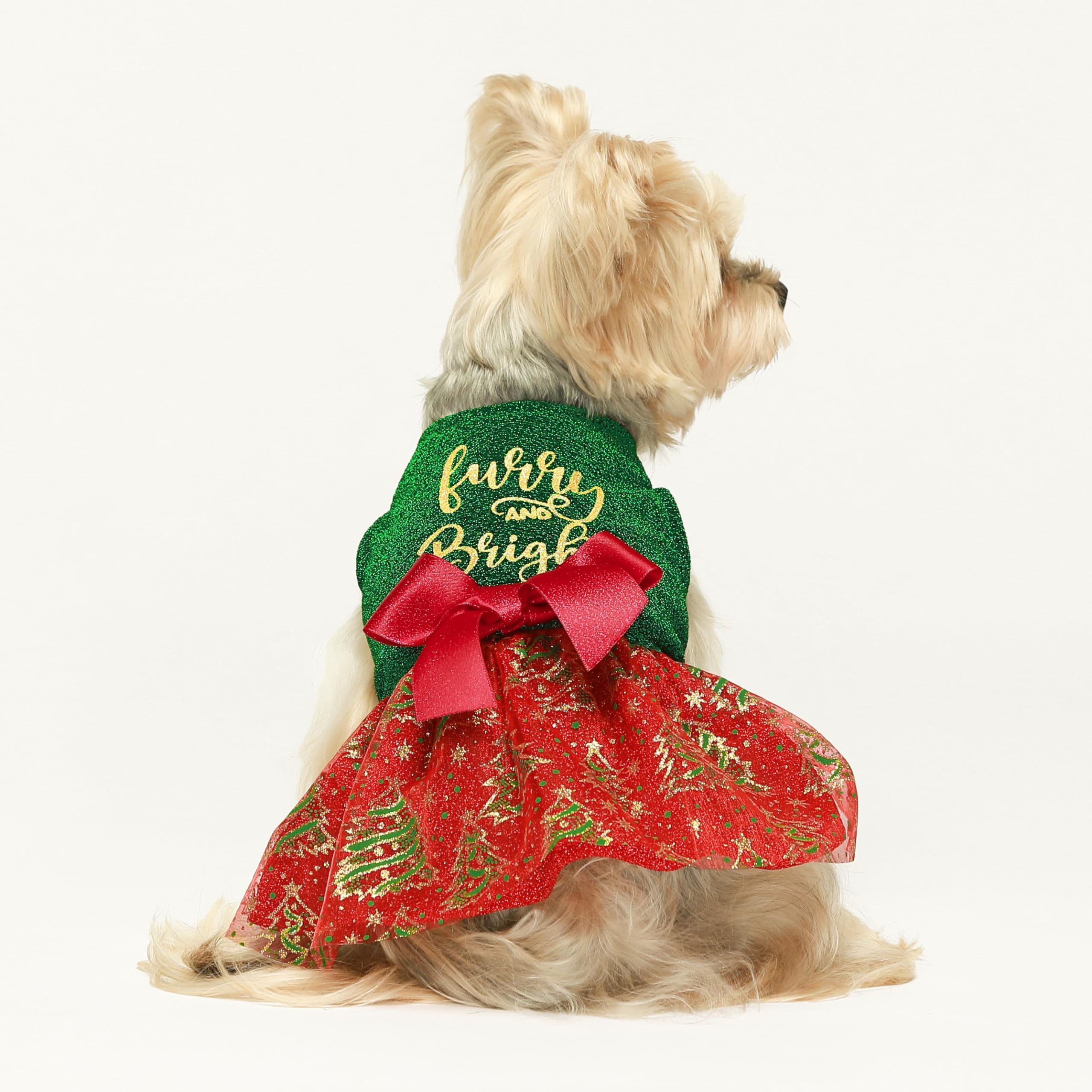 Fitwarm Furry And Bright Dog Christmas Outfit, Sparkly Pet Holiday Tulle Dress, Winter Clothes For Small Dogs - Girl, Christmas
