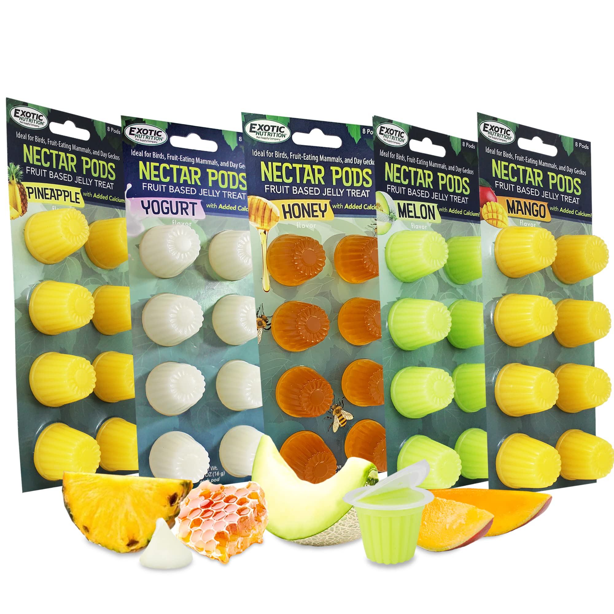 Nectar Pods (Variety 5 Pack) - 40 Calcium-Fortified Jelly Fruit Pods - Sugar Gliders, Marmosets, Squirrels, Parrots, Cockatiels,