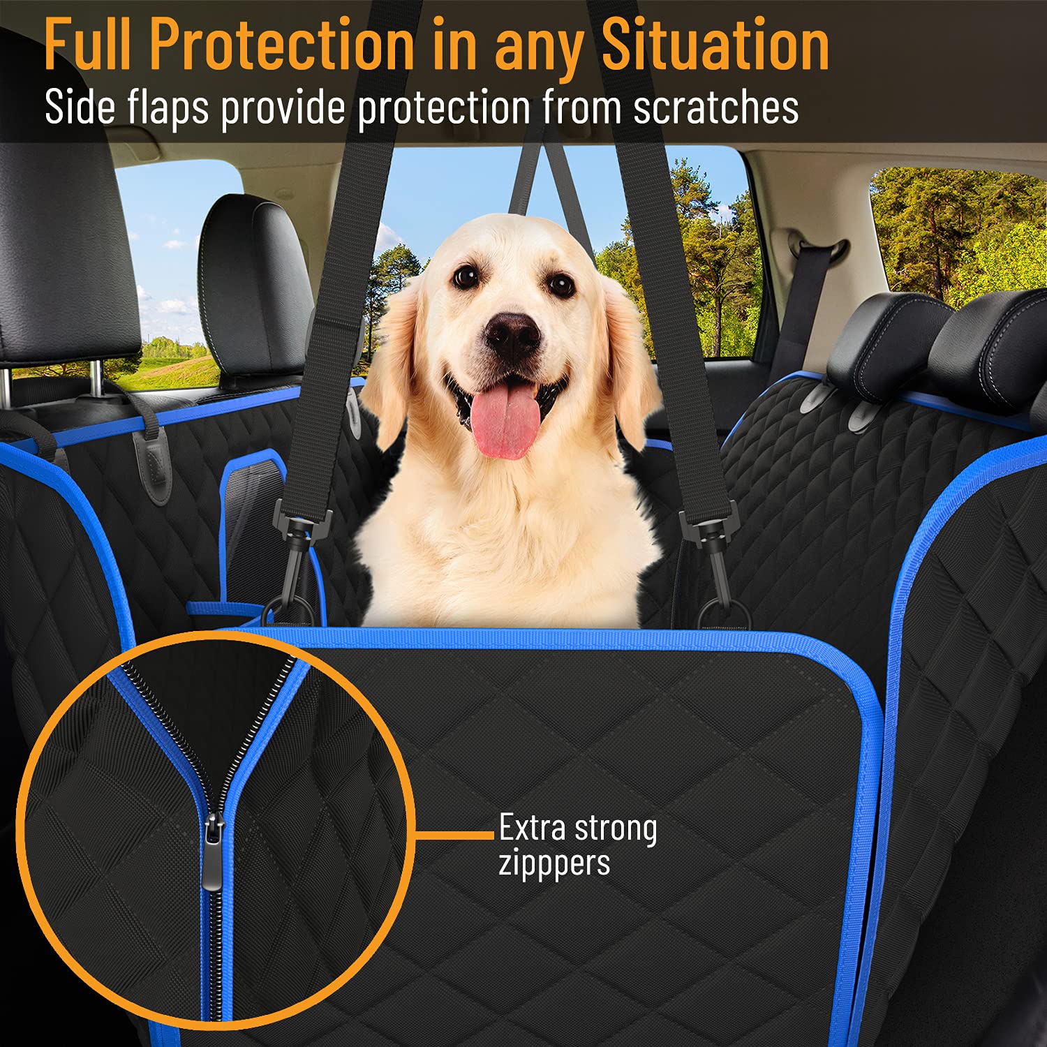Active Pets Back Seat Cover for Dogs - XL Dog Hammock for Car w/ Mesh Window - Non-Slip, Waterproof Back Seat Protector for Trav