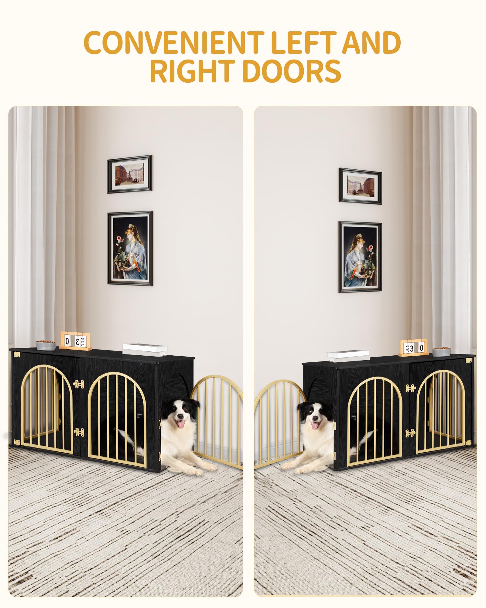 Hzuaneri 39.4 Wooden Dog Crate Furniture, Indoor Dog Kennel Dogs Cage for Small/Medium/Large Dogs, Heavy Duty Dog Crates Decorat