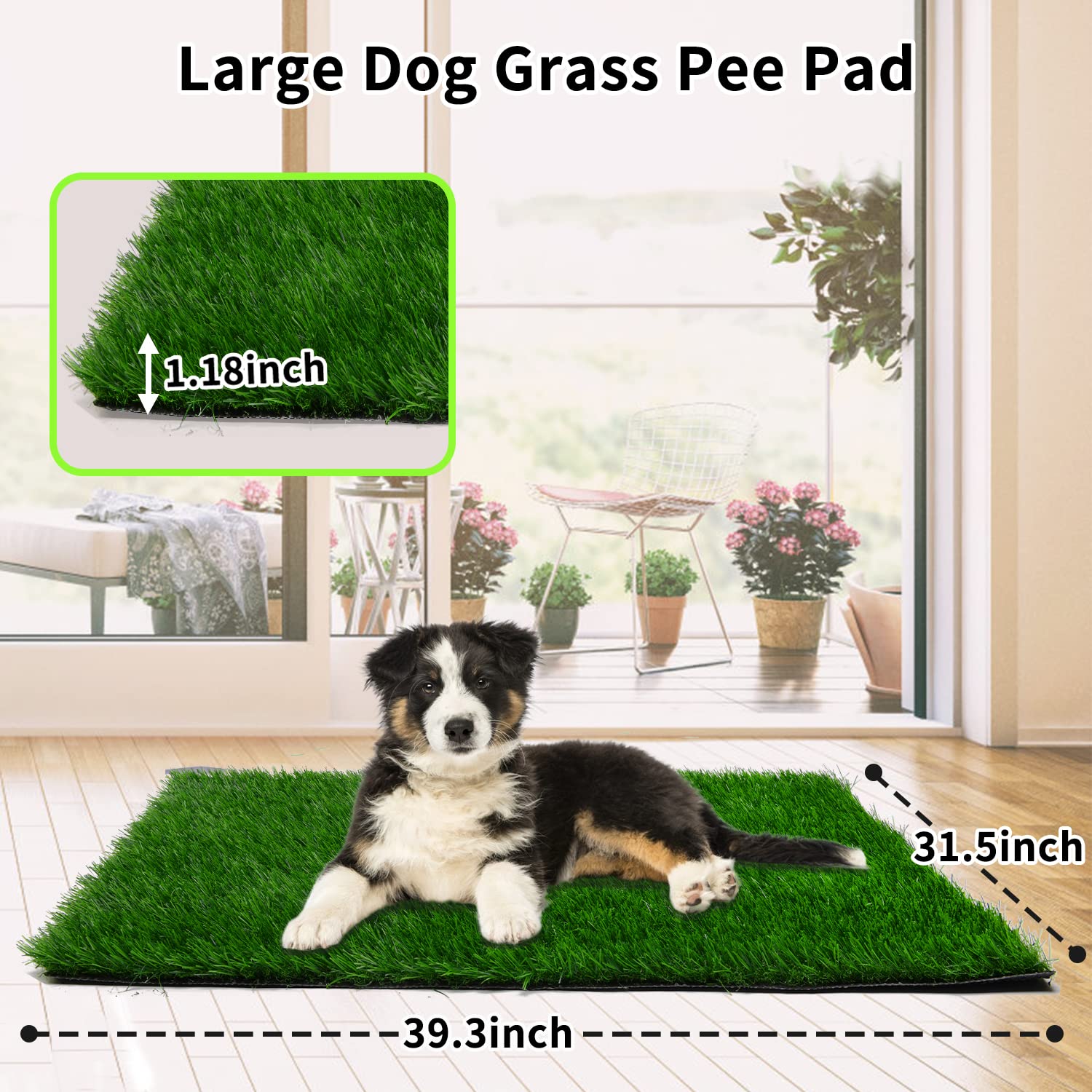 Grass Pad For Dogs 39.3 X 31.5 Inches Strong Absorbency Soft And Real Grass For Pets Potty Training, Easy To Clean Fake Grass Fo