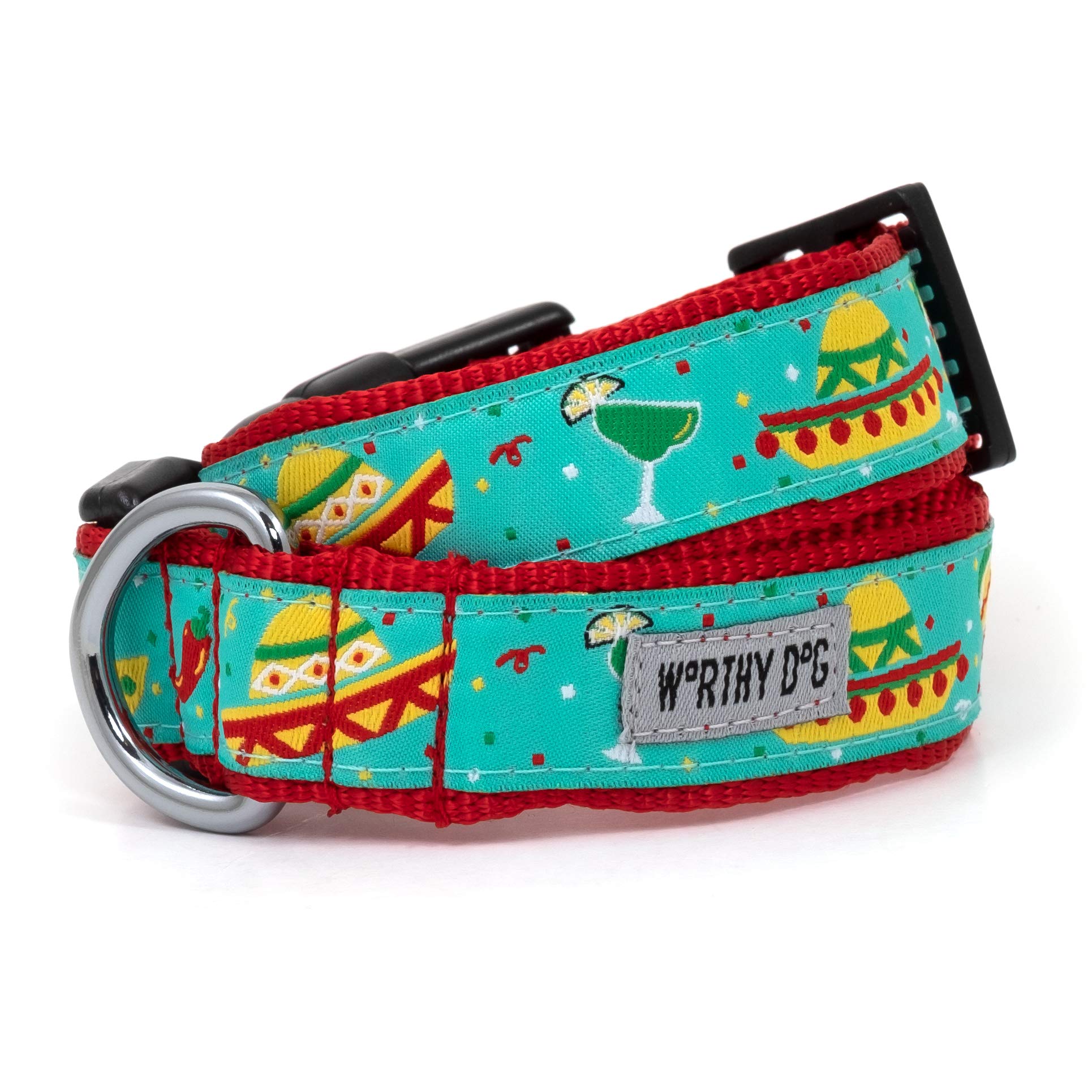 The Worthy Dog Cinco De Mayo Stylish & Durable Nylon Dog Collars, Adjustable Strong Buckle - Medium, Turquoise