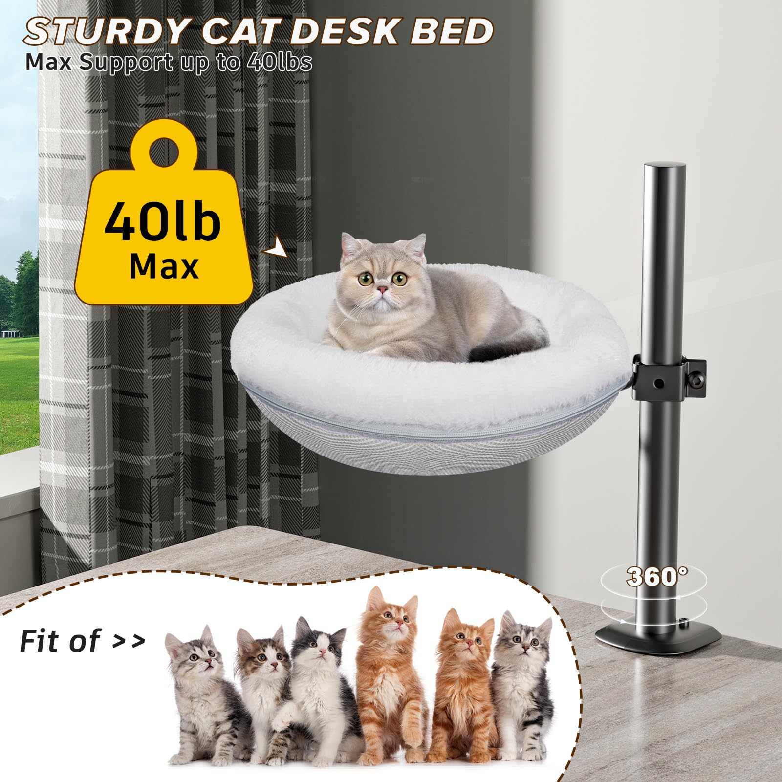 Gomyrod Cat Bed For Desk Removable Cushion Pet Desk Bed For Home Office, Comfortable Cat Perch For Indoor Kitty Max 40 Lbs, 360