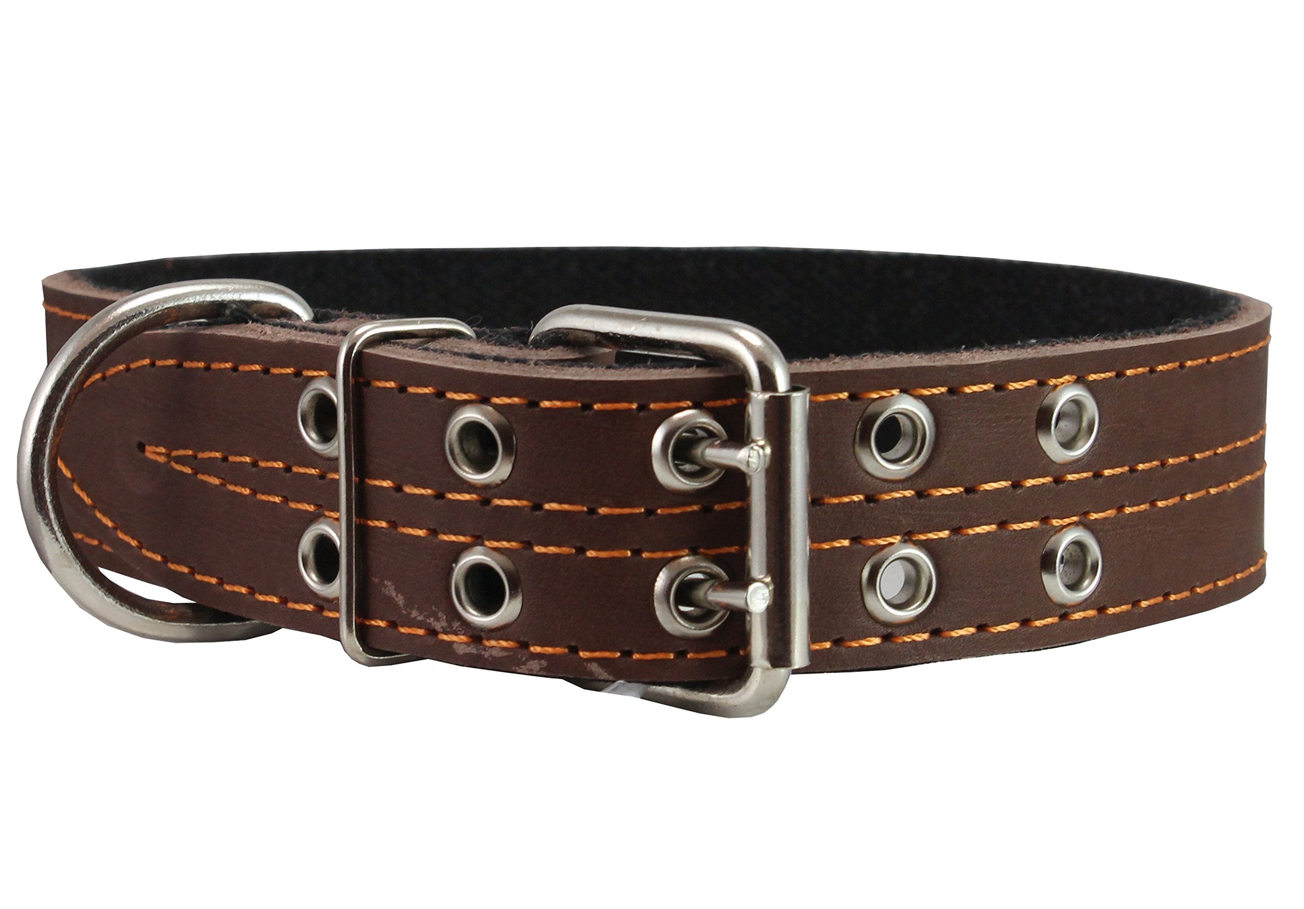 Genuine Leather Dog Collar, Padded Brown, 1.5' Wide. Fits 14'-18' Neck Size, Medium