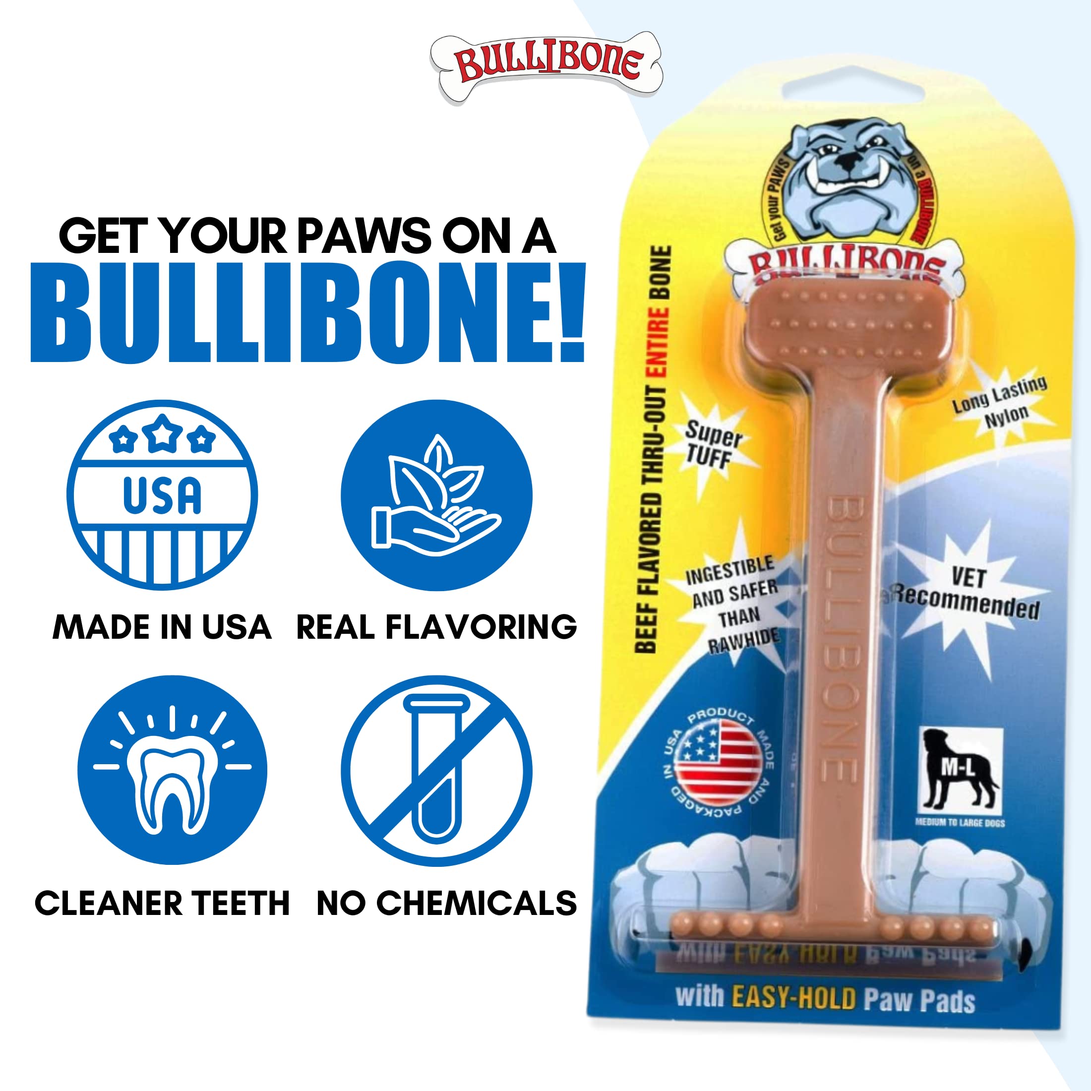 Bullibone Nylon Dog Chew Toy Nylon Bone - Improves Dental Hygiene, Easy To Grip Bottom, And Permeated With Flavor (Beef, Xl - 2