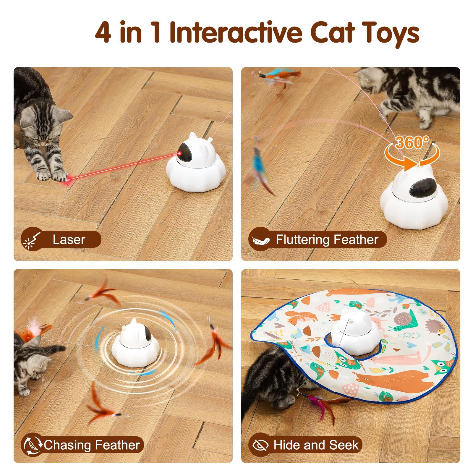 Viwik 4 In 1 Cat Laser Toy Automatic, Interactive Cat Toys For Indoor Cats, Hide And Seek Kitten Wand Toy, Usb Rechargeable Elec