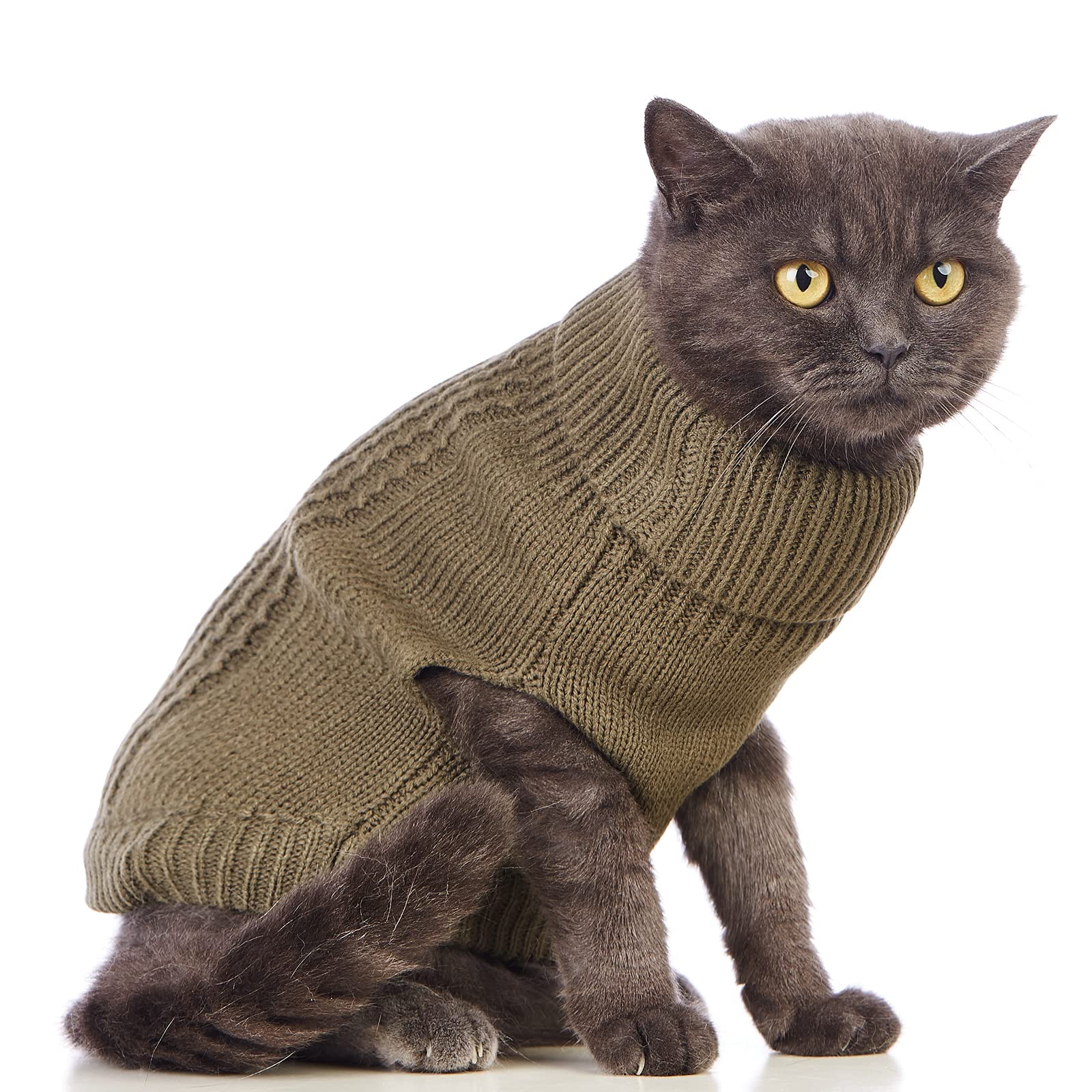 Jnancun Cat Sweater Turtleneck Knitted Sleeveless Cat Clothes Warm Winter Kitten Clothes Outfits For Cats Or Small Dogs In Cold Season (Small, Olive Green)
