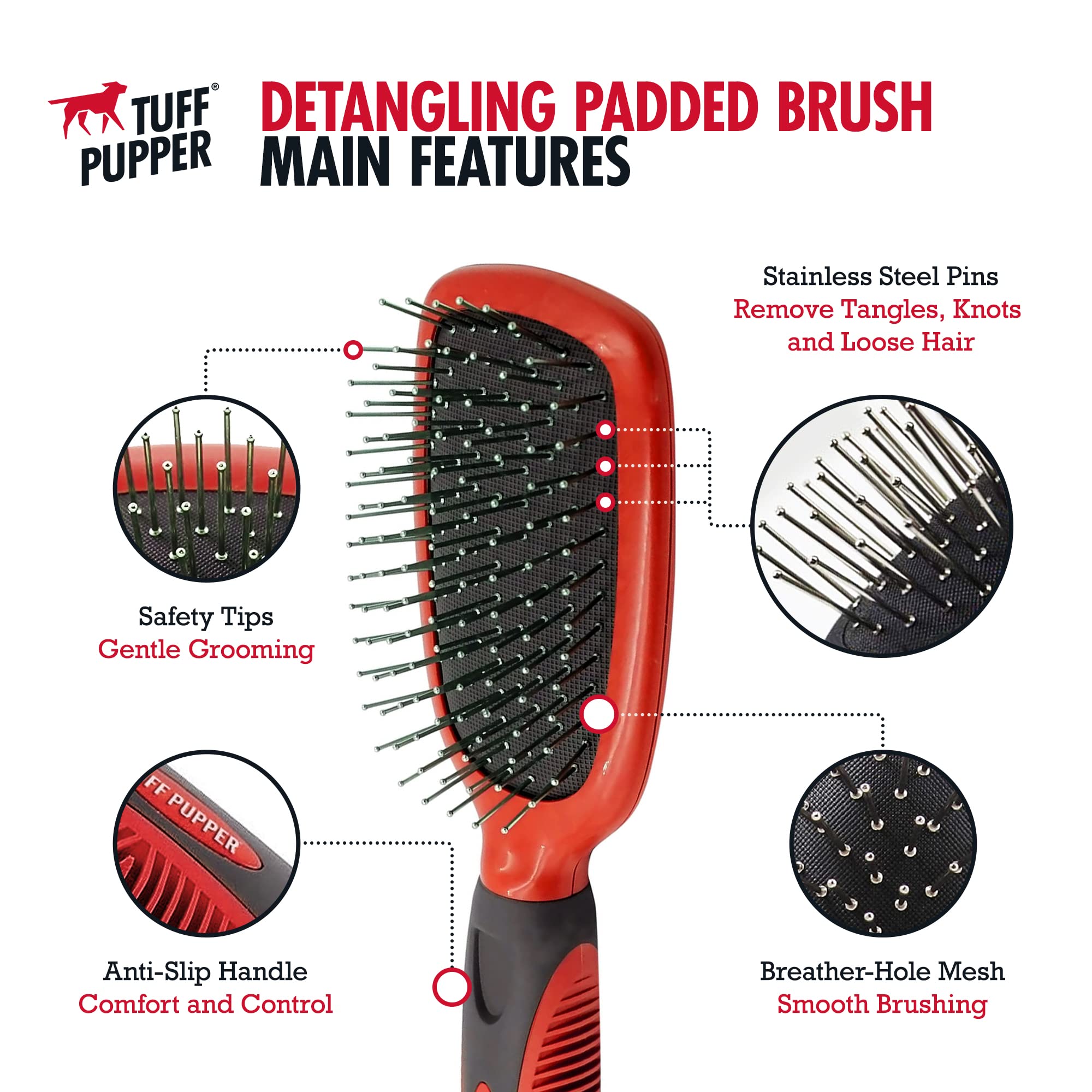 Tuff Pupper Stainless Steel Pin Brush For Dogs | Cat Hair Brush - Cat Shed Brush | Great Detangling Brush For Dogs | Suitable For All Pets With Long Or Short Hair | Dematting & Detangling Undercoat