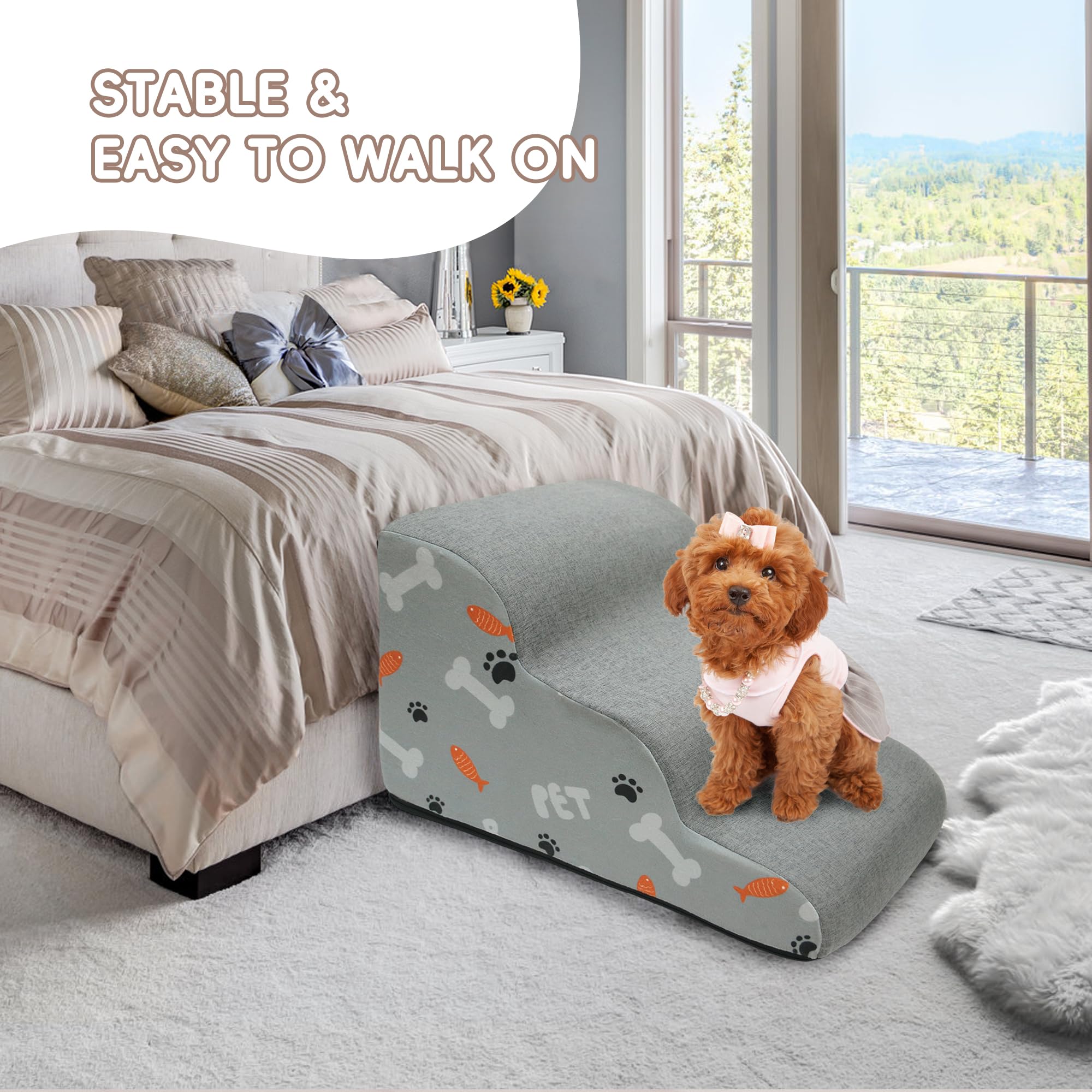 Dog Stairs Ramp For Small Dogs, 3-Step Dog Steps For Couch Sofa And Chair, Pet Stairs For Cats, Non-Slip Balanced Pet Steps Indo