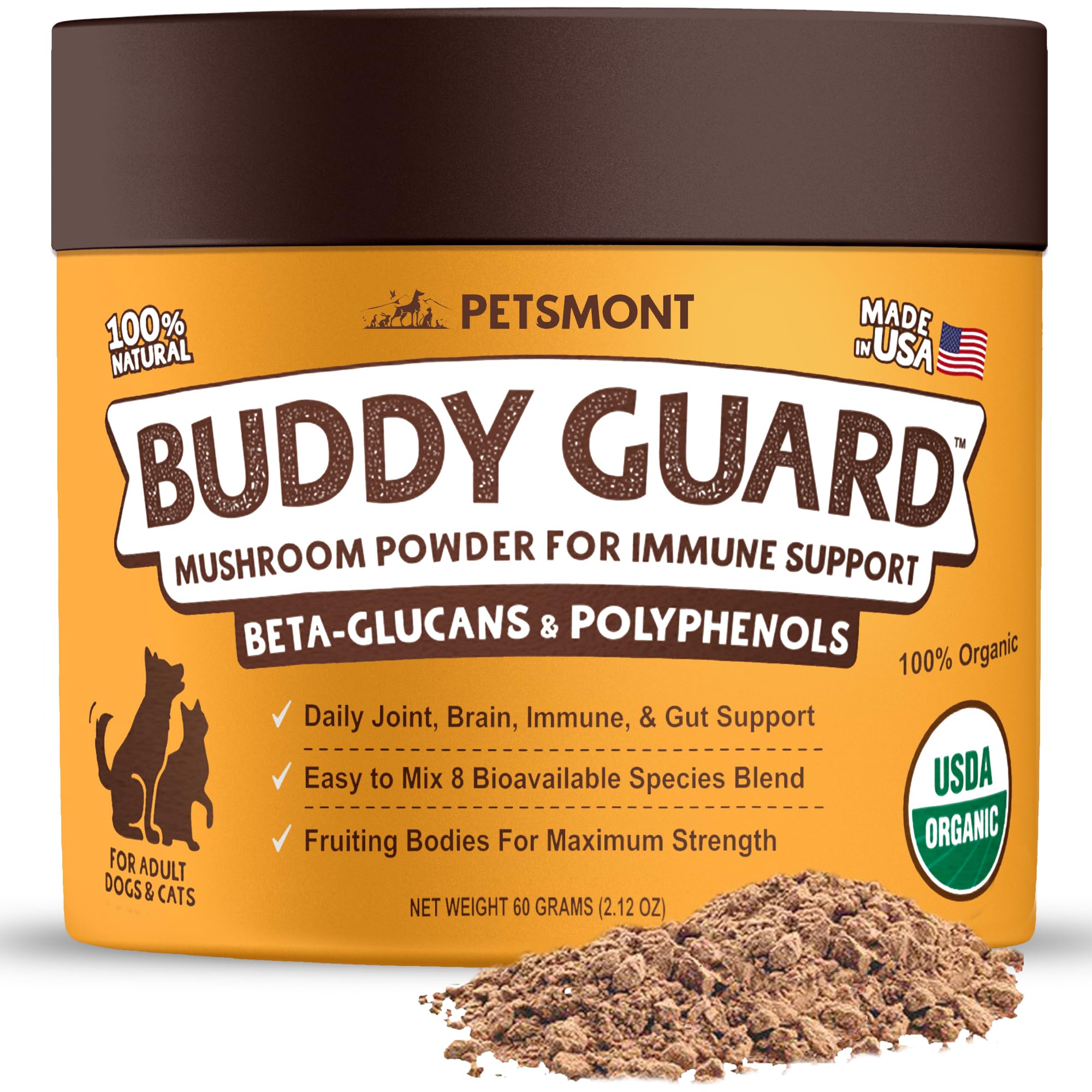 Petsmont Buddy Guard for Lumps and Bumps, Lipoma for Dogs & Cats, Patent Pending Organic 8 Mushroom Powder Blend Natural Dog Pro