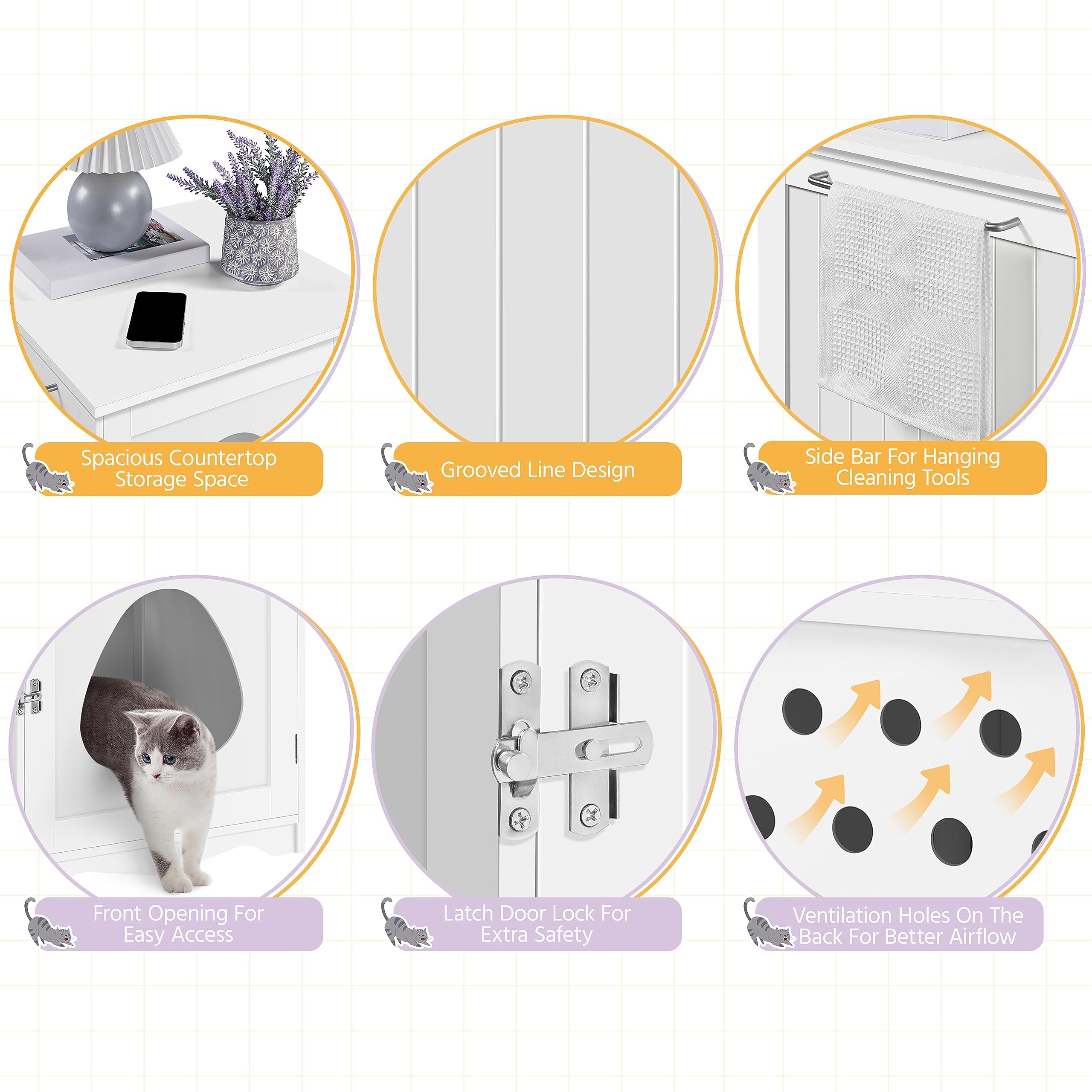 Yaheetech Cat Litter Box Enclosure, Litter Furniture Hidden with Towel Bar, Wooden Kitty Washroom, Dog Proof Litter Box Cabinet,