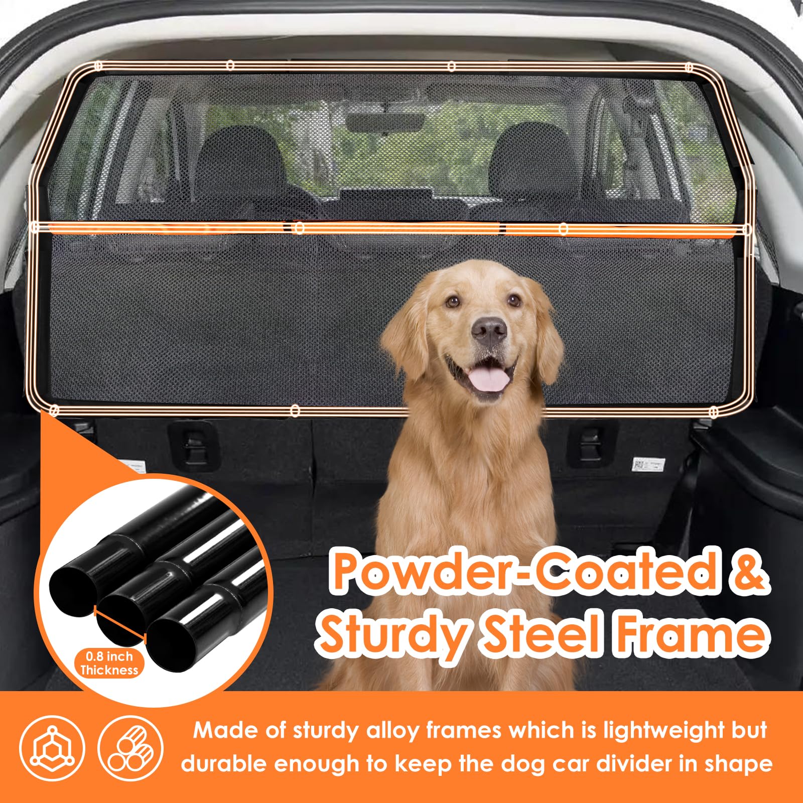 Zmgdrm Dog Car Barrier, 50'' Wide For Dog Barrier, Car Divider Backseat For Cargo Area, Back Seat Trunk Barrier With Net Mesh Se