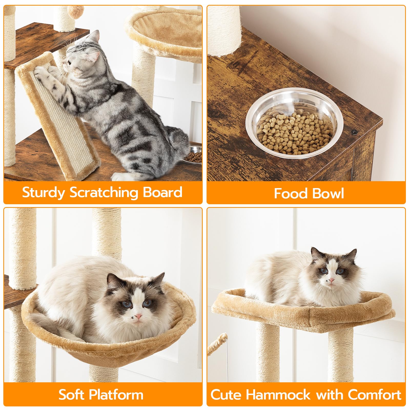 HOOBRO Cat Tree with Litter Box Enclosure, 44 Tall Wooden Cat Tower with Scratching Posts, Cat Hammock, Hidden Litter Box Furnit