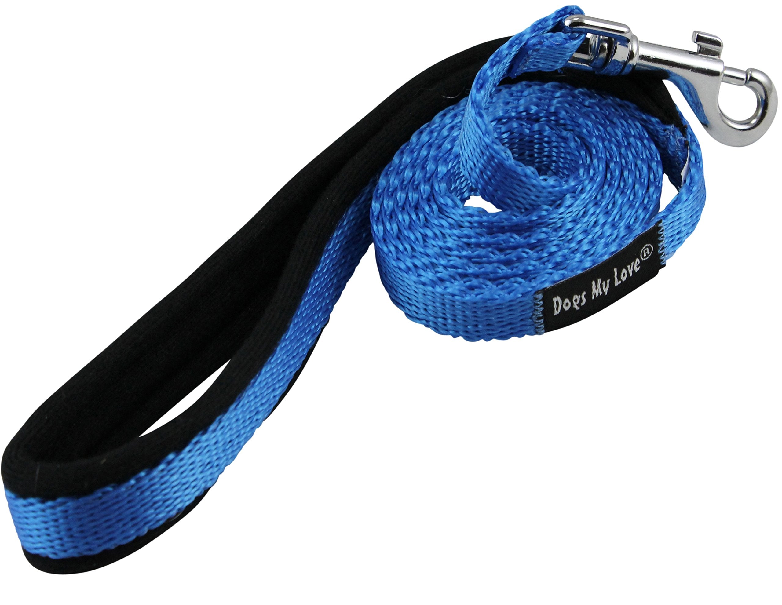 Dogs My Love 4Ft Long Neoprene Padded Handle Nylon Leash 4 Sizes Blue (Small - 3/8' Wide)