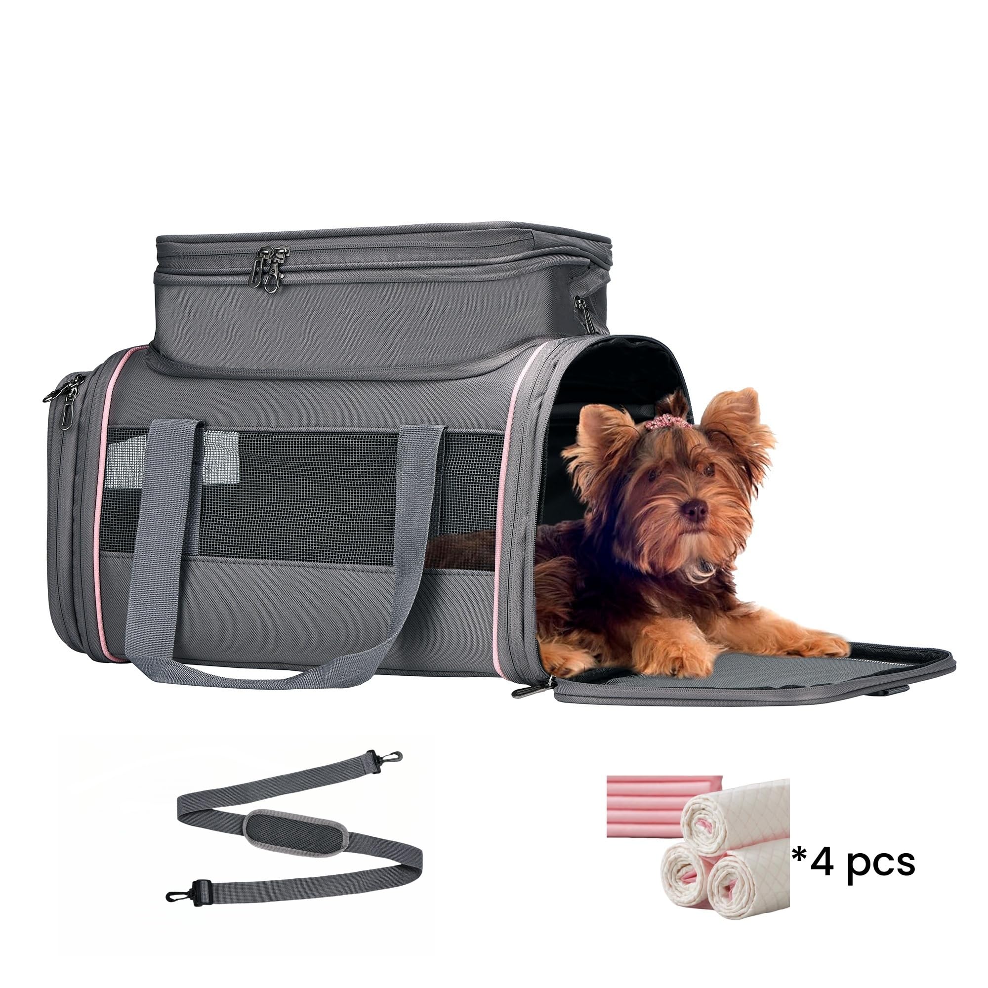 Airline Approved Pet Carrier - Soft-Sided Dog & Cat Travel Bag With Expandable Space And Safe Design (Grey)