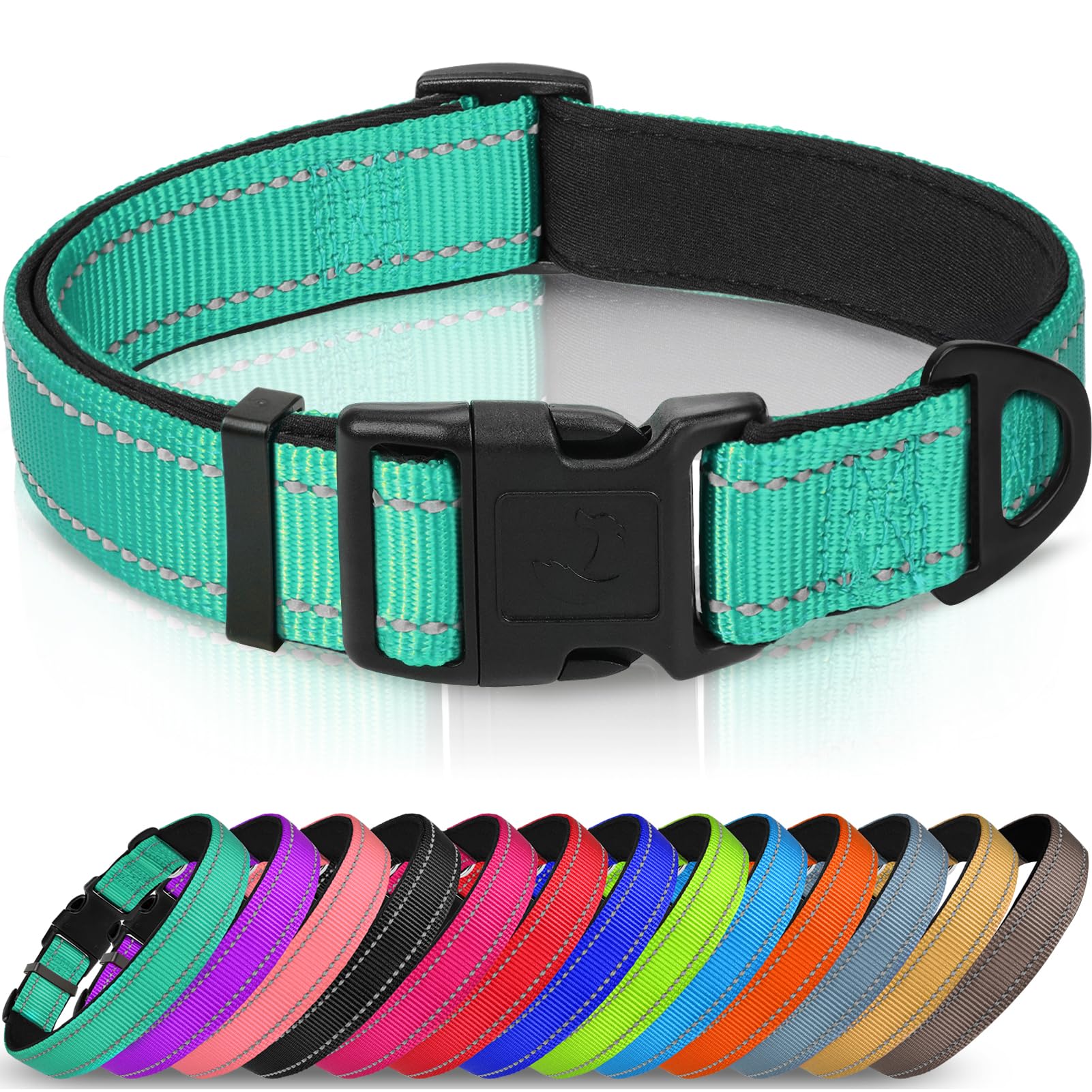 Joytale Reflective Dog Collar,Soft Neoprene Padded Breathable Nylon Pet Collar Adjustable For Extra Large Dogs,Teal,Xl