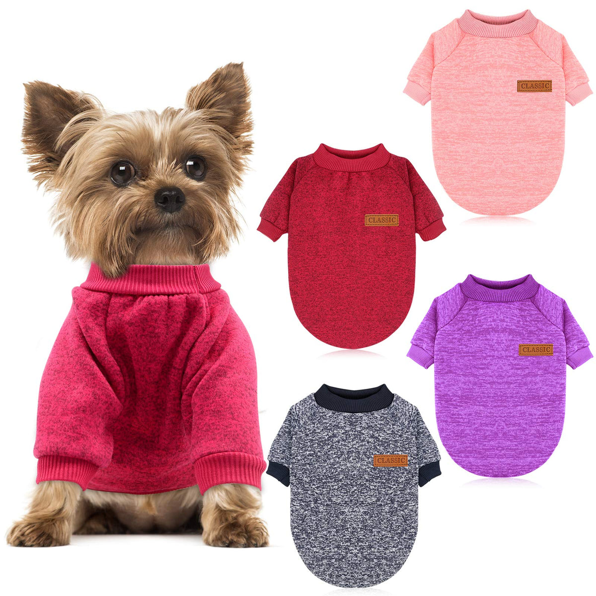 Hylyun 4 Pieces Small Dog Sweater - Pet Dog Classic Knitwear Sweater Soft Thickening Warm Pup Dogs Shirt Winter Puppy Sweater For Dogs L